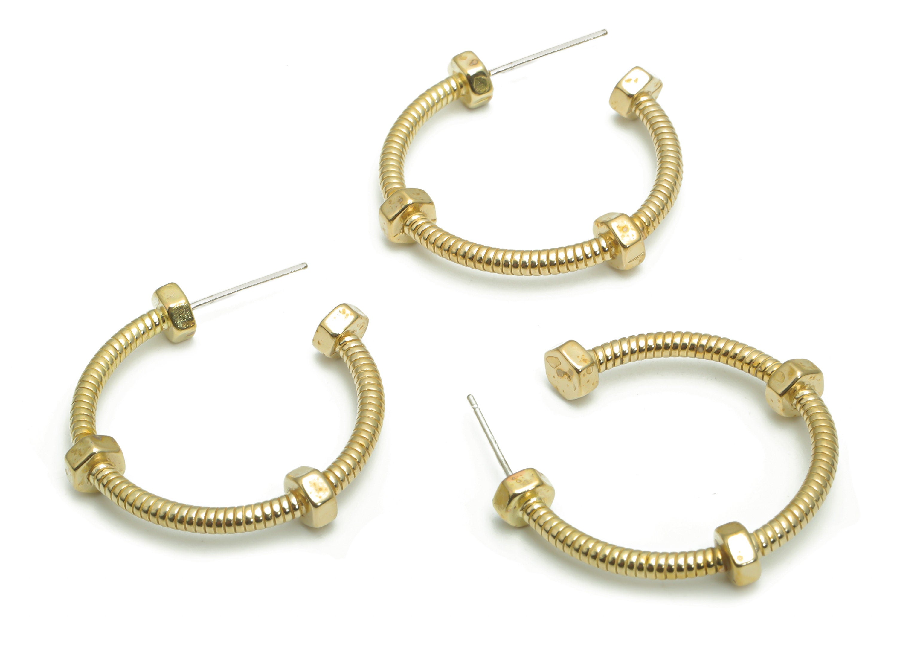 Brass C Spiral Earring Stud With Loop - Raw Brass C Spiral Post - Open Hoop Stud - Silver Plated Cupronickel - 28.16x26.35x4.84mm - PP5137 - DOMEDBAZAAR