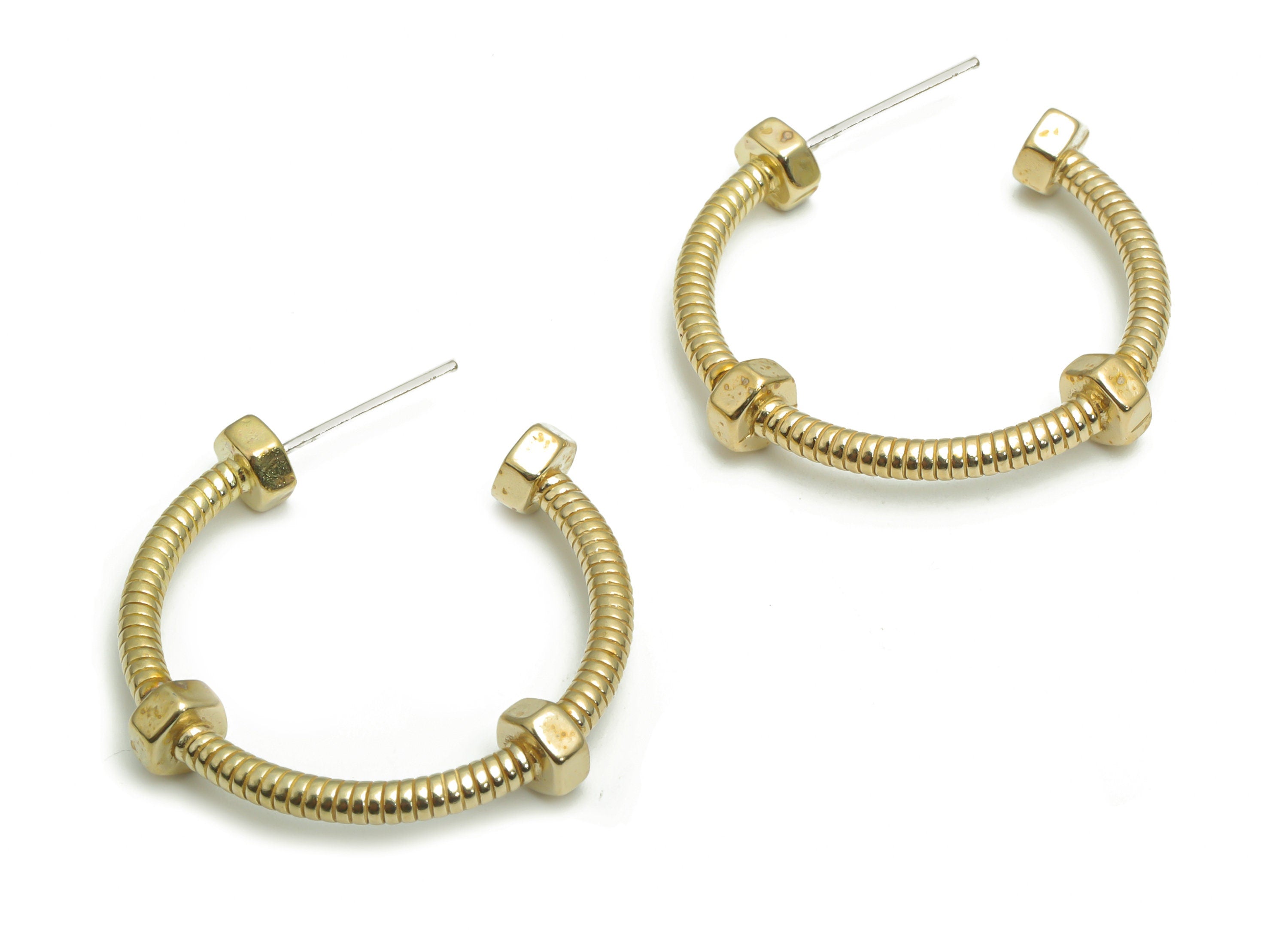 Brass C Spiral Earring Stud With Loop - Raw Brass C Spiral Post - Open Hoop Stud - Silver Plated Cupronickel - 28.16x26.35x4.84mm - PP5137 - DOMEDBAZAAR