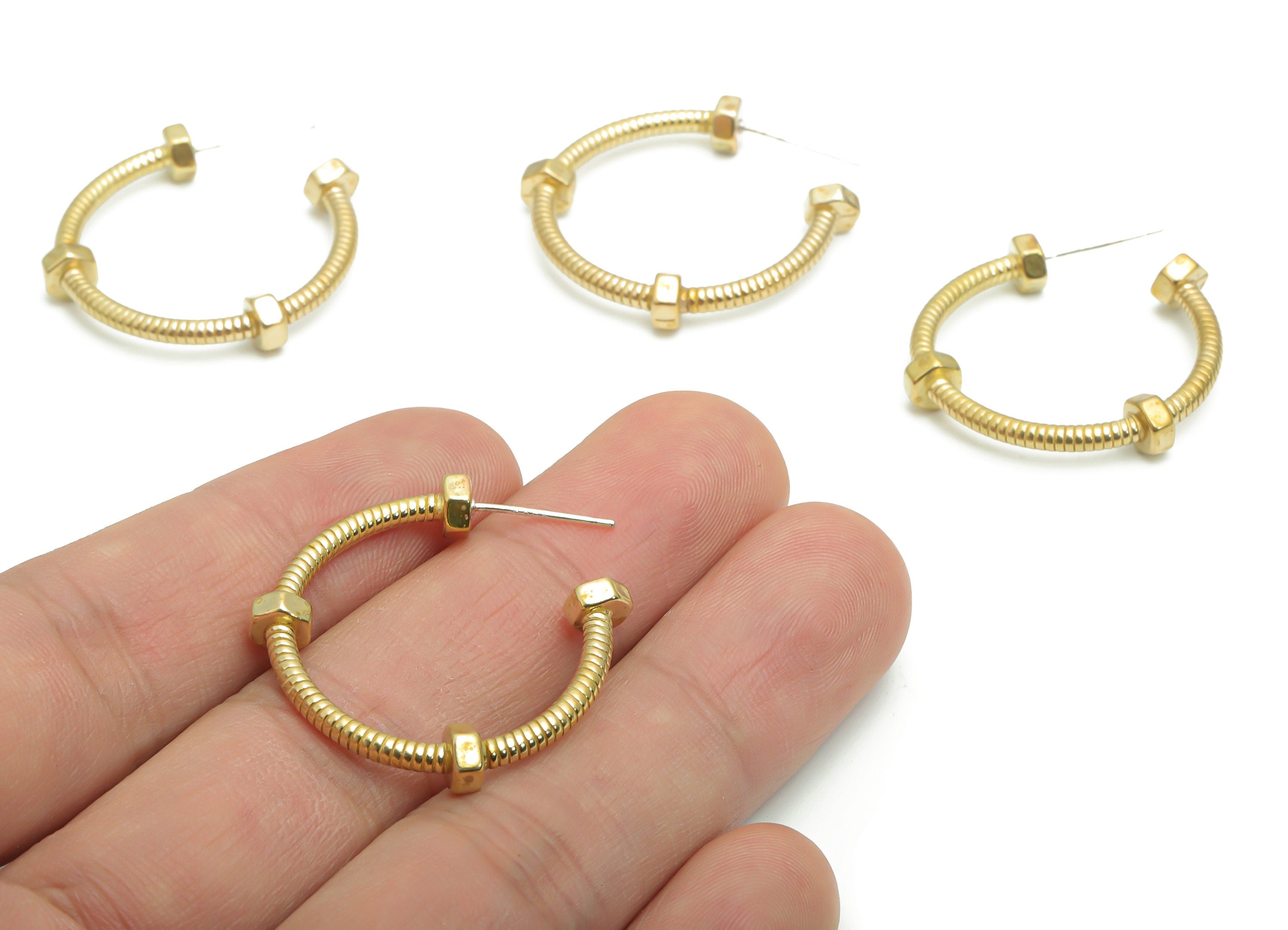 Brass C Spiral Earring Stud With Loop - Raw Brass C Spiral Post - Open Hoop Stud - Silver Plated Cupronickel - 28.16x26.35x4.84mm - PP5137 - DOMEDBAZAAR