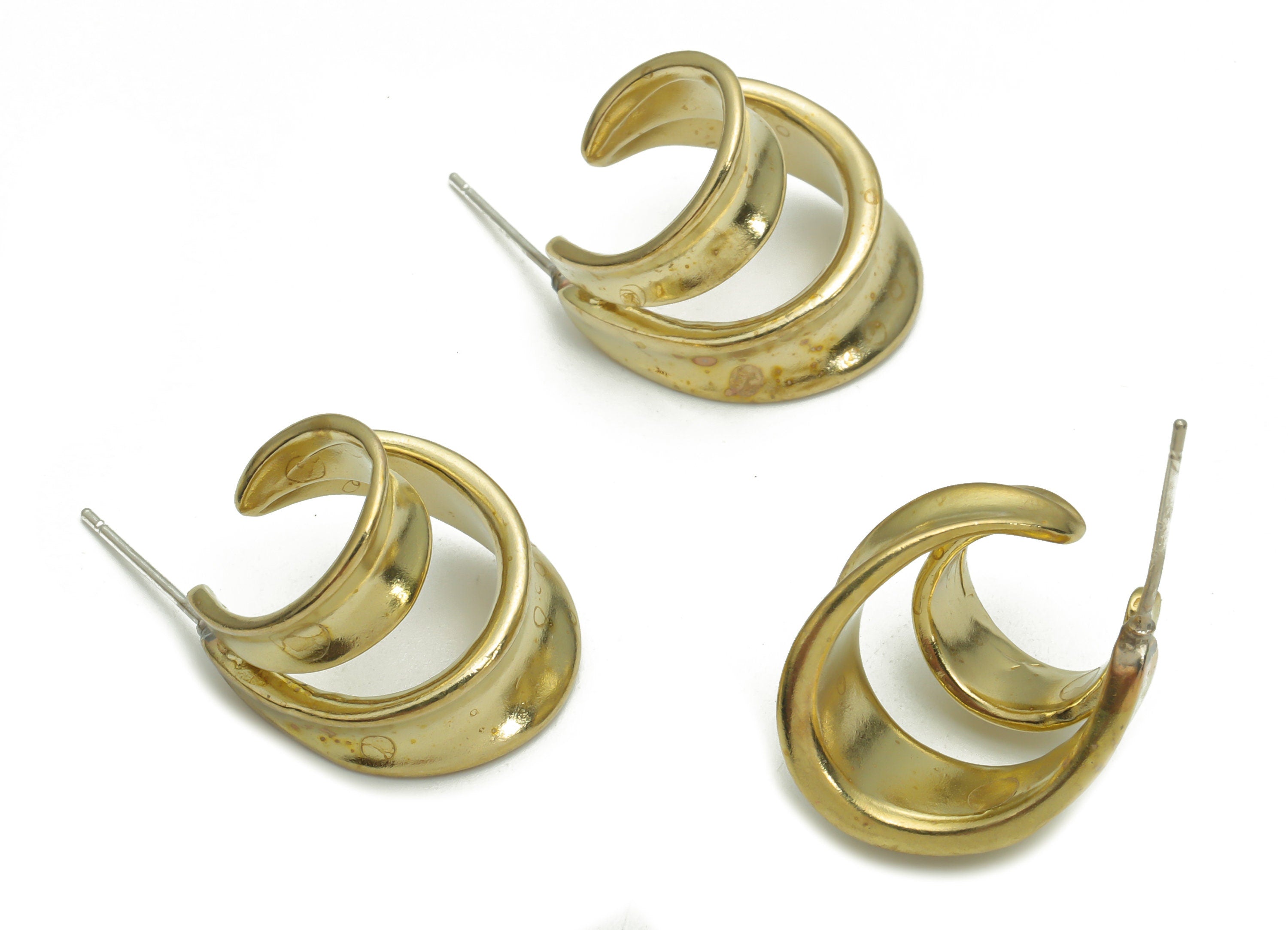 Brass C Hoop Earring Stud - Raw Brass C Hoop Post - Open Hoop Stud - Silver Plated Cupronickel - Jewelry Supplies - 17.8x15.4x3.3mm - PP5140 - DOMEDBAZAAR