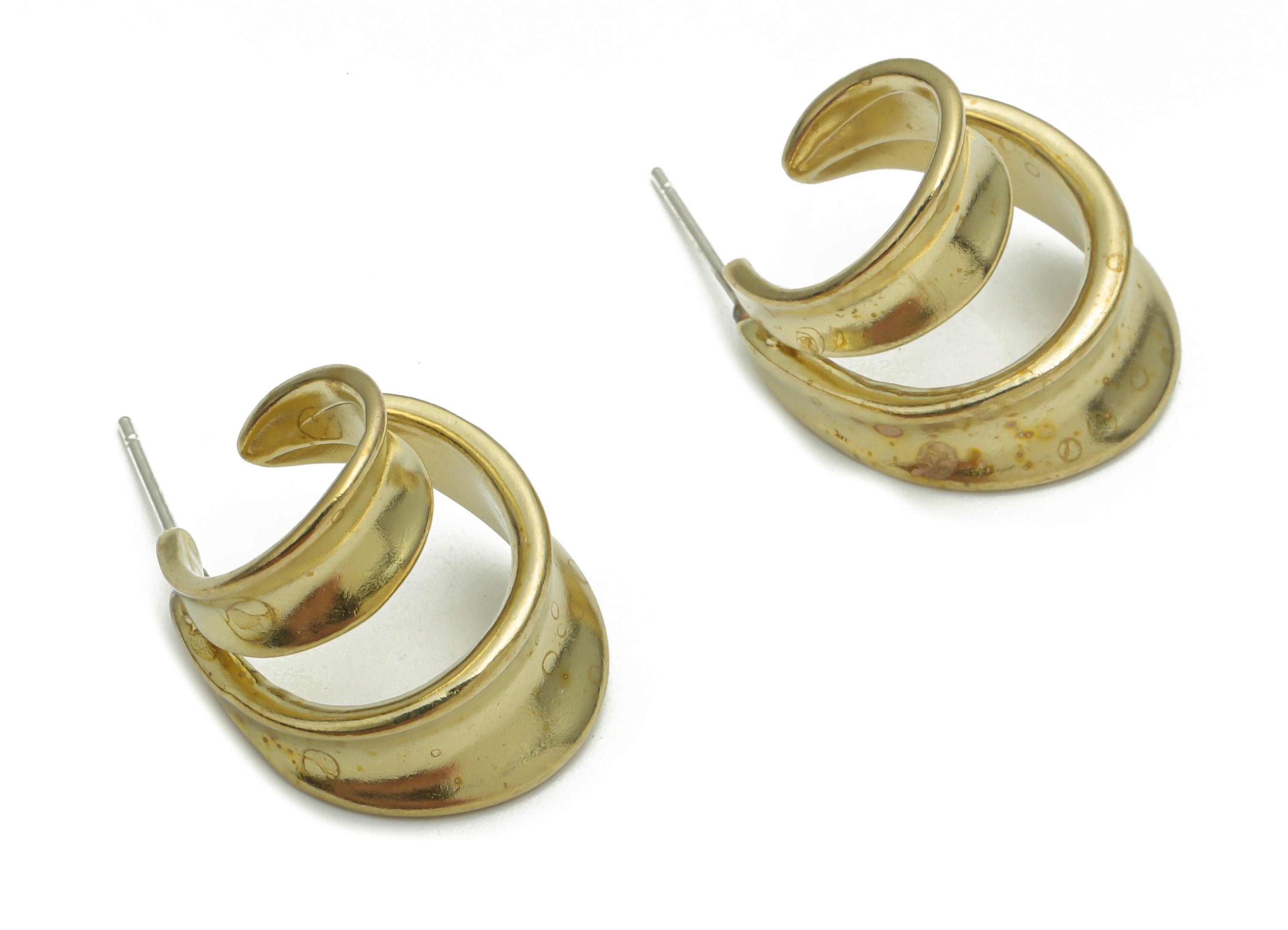 Brass C Hoop Earring Stud - Raw Brass C Hoop Post - Open Hoop Stud - Silver Plated Cupronickel - Jewelry Supplies - 17.8x15.4x3.3mm - PP5140 - DOMEDBAZAAR