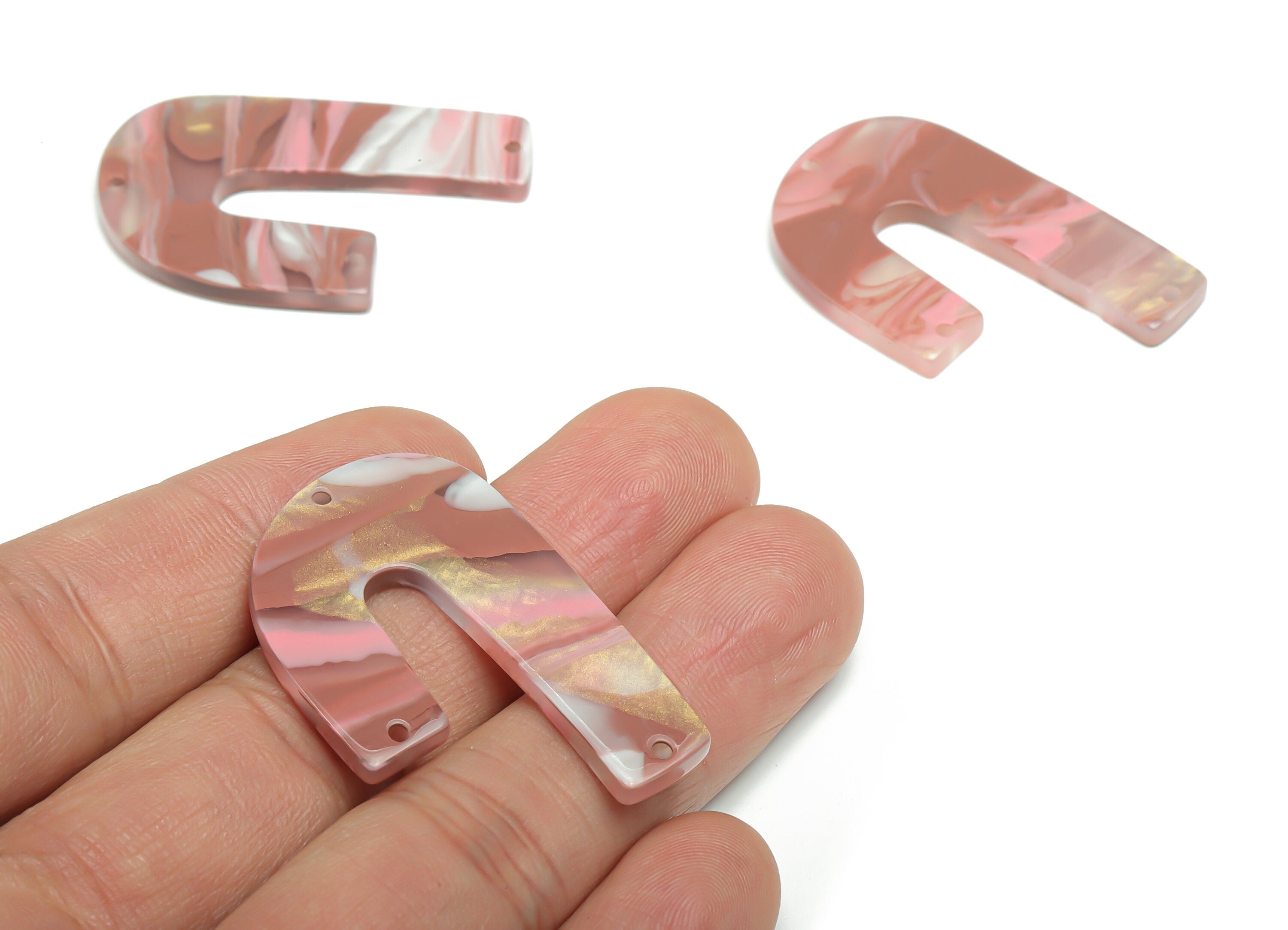 Acrylic J Earring Connectors - Acrylic U Charms and Pendant - 3 Holes - Jewelry Supplies - Color Code:A777 - 39.78x26.1x2.52mm - AC2376-A777 - DOMEDBAZAAR