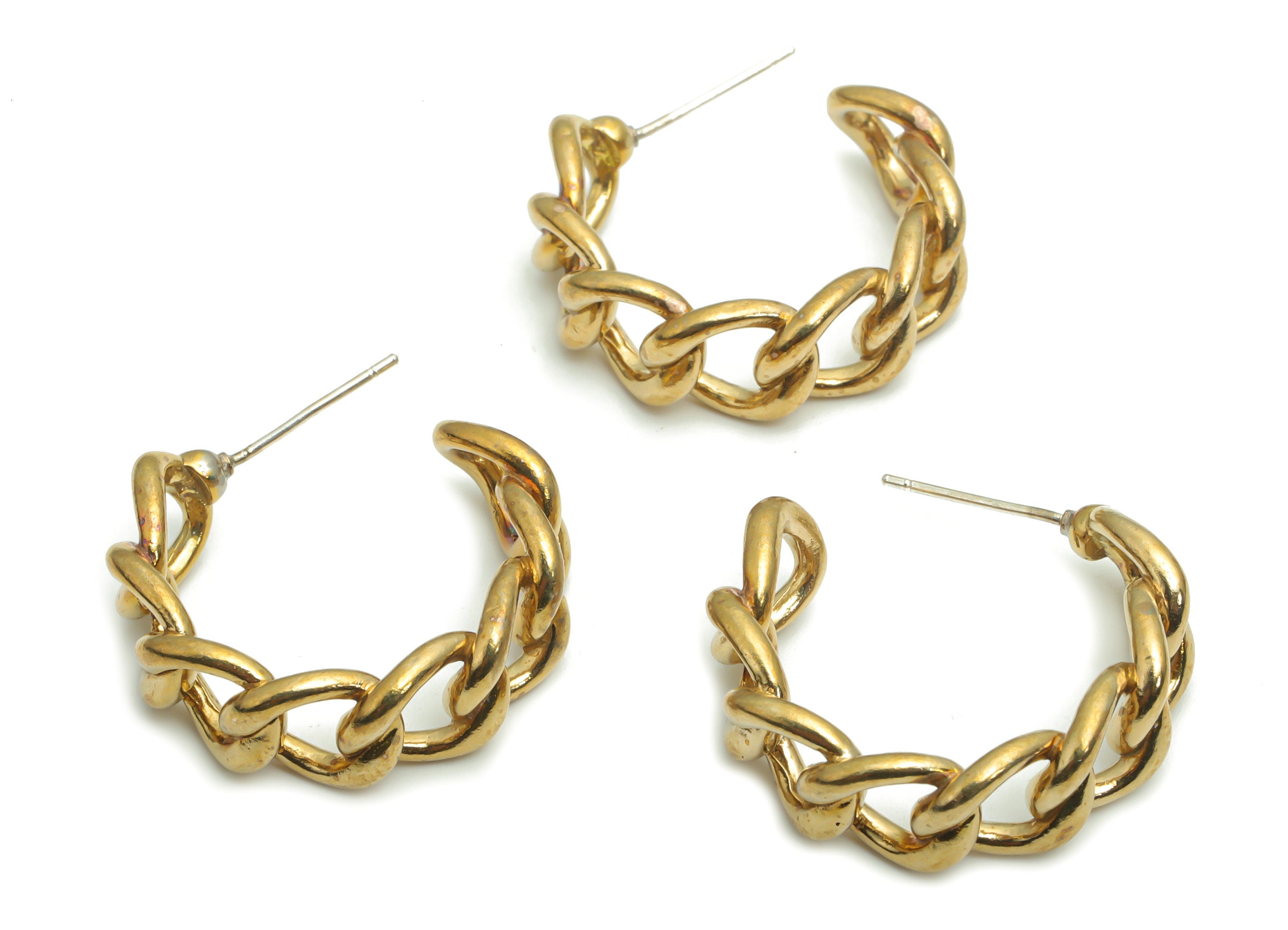 Brass C Stud - Raw Brass C Curb Chain Hoop Post - Open Hoop Stud - Silver Plated White Brass - Jewelry Supplies - 26.71x25.72x3.58mm- PP5143 - DOMEDBAZAAR