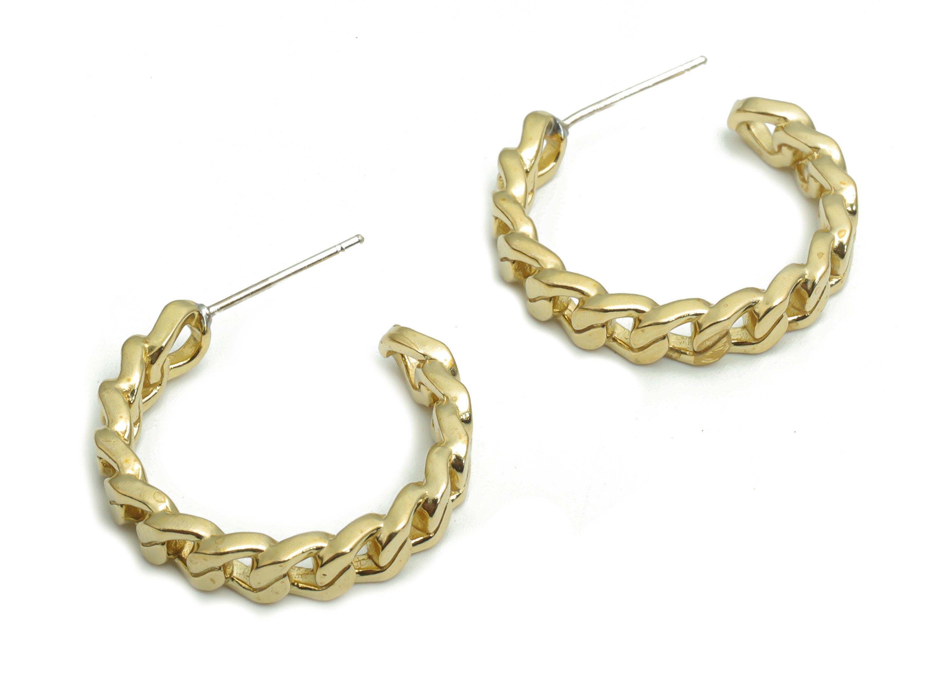 Brass C Earring Stud With Loop - Raw Brass C Curb Chain Hoop Post - Open Hoop Stud - Silver Plated Cupronickel - 24.8x21.71x2.49mm - PP5136 - DOMEDBAZAAR