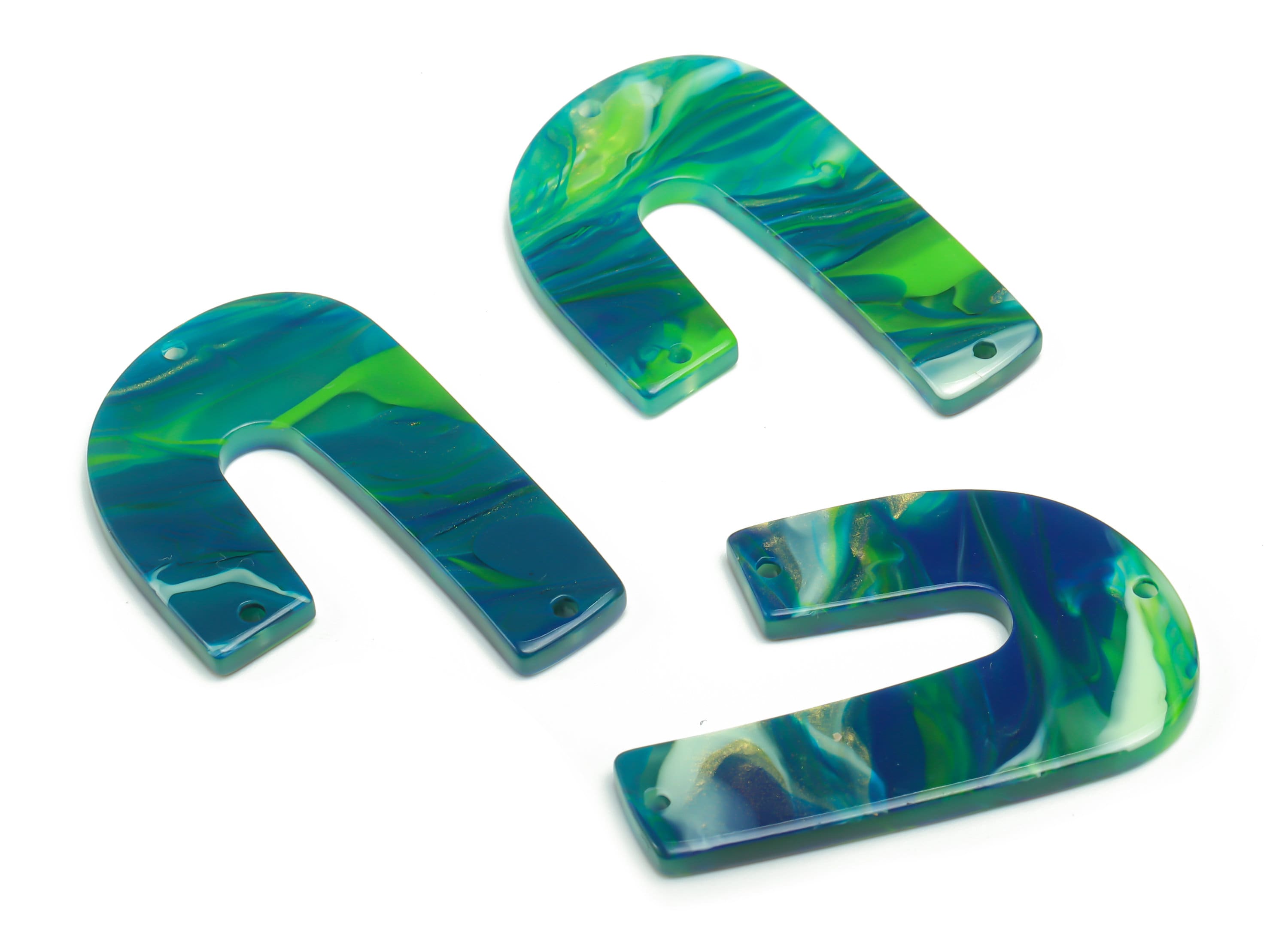 Acrylic J Earring Connectors - Acrylic U Charms and Pendant - 3 Holes - Jewelry Supplies - Color Code:A775 - 39.71x26.01x2.7mm - AC2376-A775 - DOMEDBAZAAR