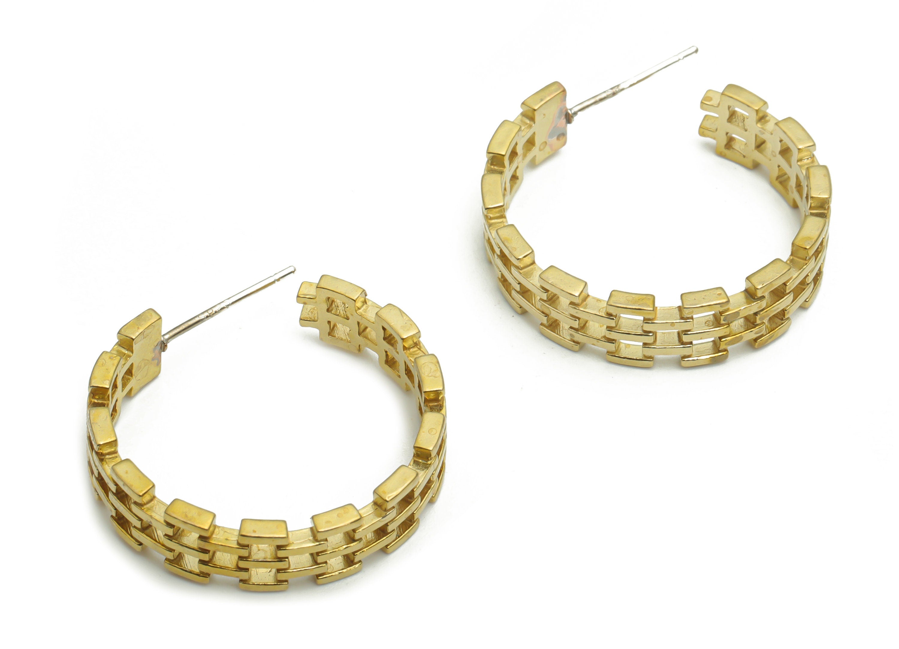 Brass C Rectangle Earring Stud - Raw Brass C Square Earring Post - Open Hoop Stud - Silver Plated Cupronickel - 24.43x23.9x1.84mm - PP5141 - DOMEDBAZAAR