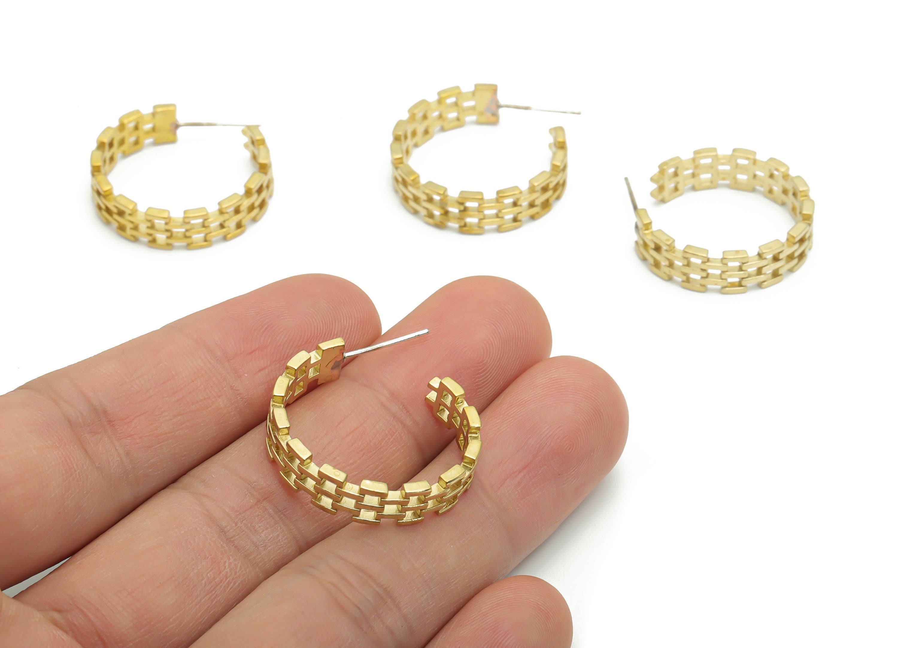 Brass C Rectangle Earring Stud - Raw Brass C Square Earring Post - Open Hoop Stud - Silver Plated Cupronickel - 24.43x23.9x1.84mm - PP5141 - DOMEDBAZAAR