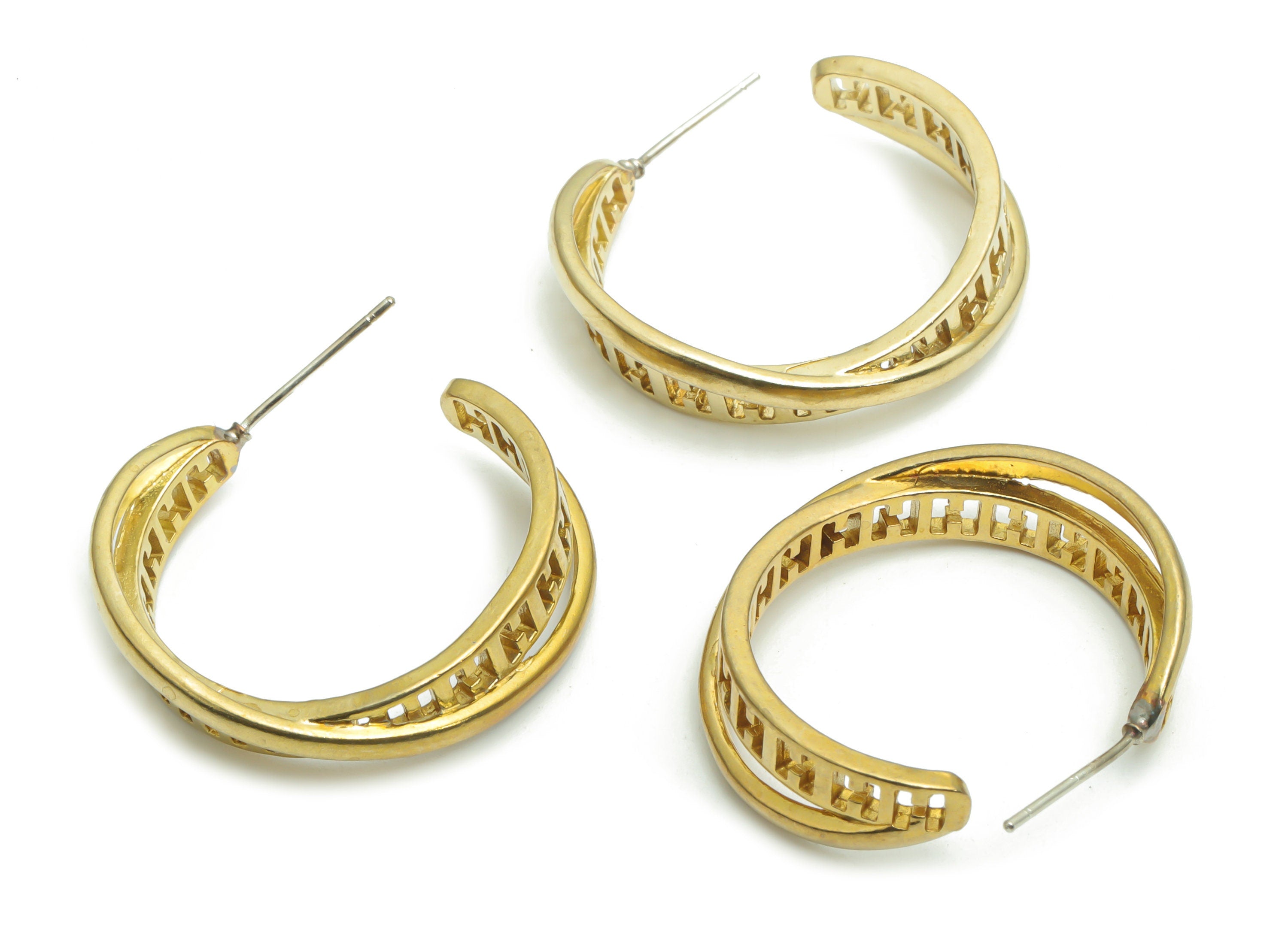 Brass C H Stud - Raw Brass C Chain Hoop Post - Open Hoop Stud - Silver Plated Cupronickel - Jewelry Supplies - 25.94x25.02x3.06mm - PP5138 - DOMEDBAZAAR