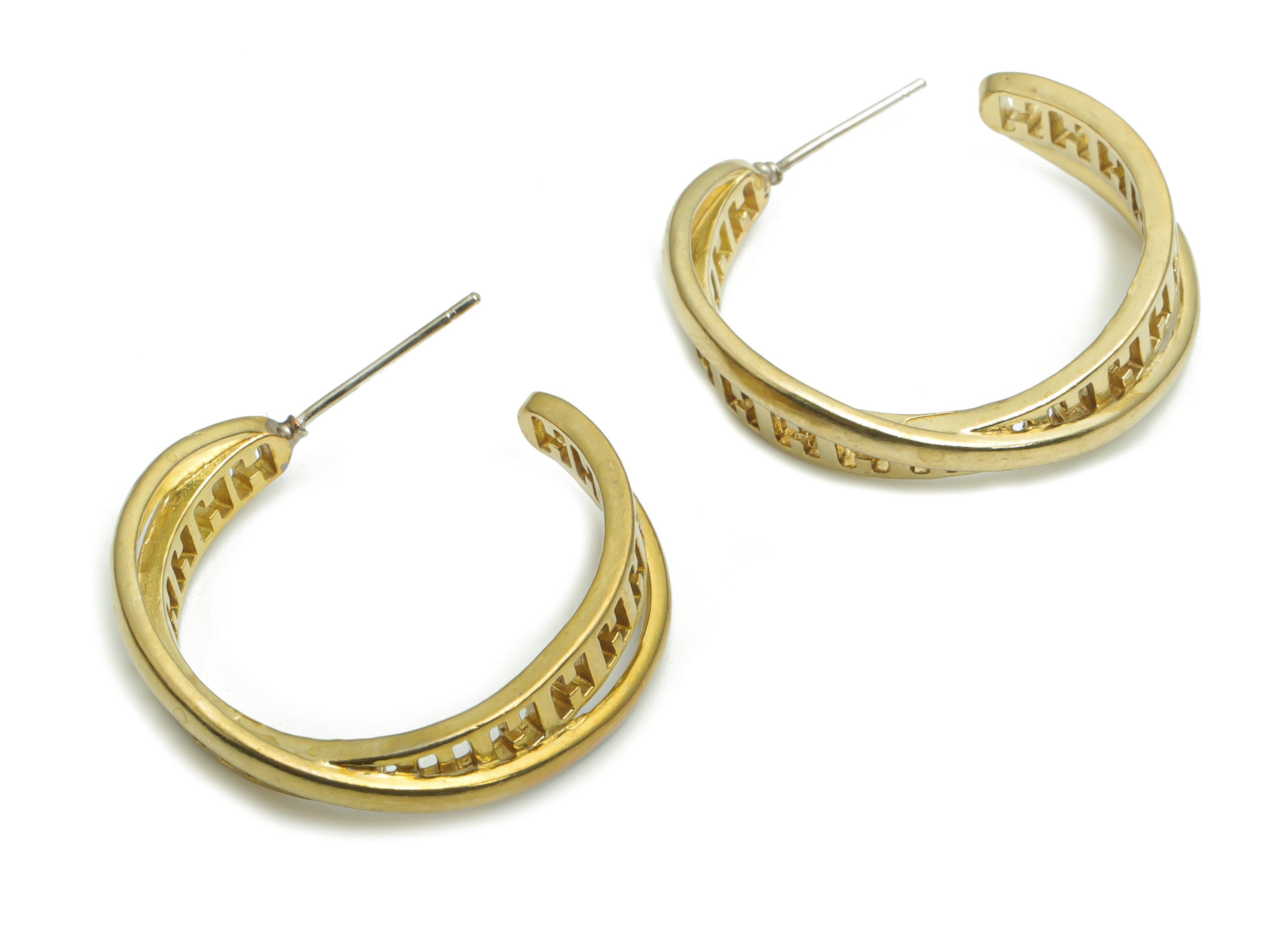 Brass C H Stud - Raw Brass C Chain Hoop Post - Open Hoop Stud - Silver Plated Cupronickel - Jewelry Supplies - 25.94x25.02x3.06mm - PP5138 - DOMEDBAZAAR