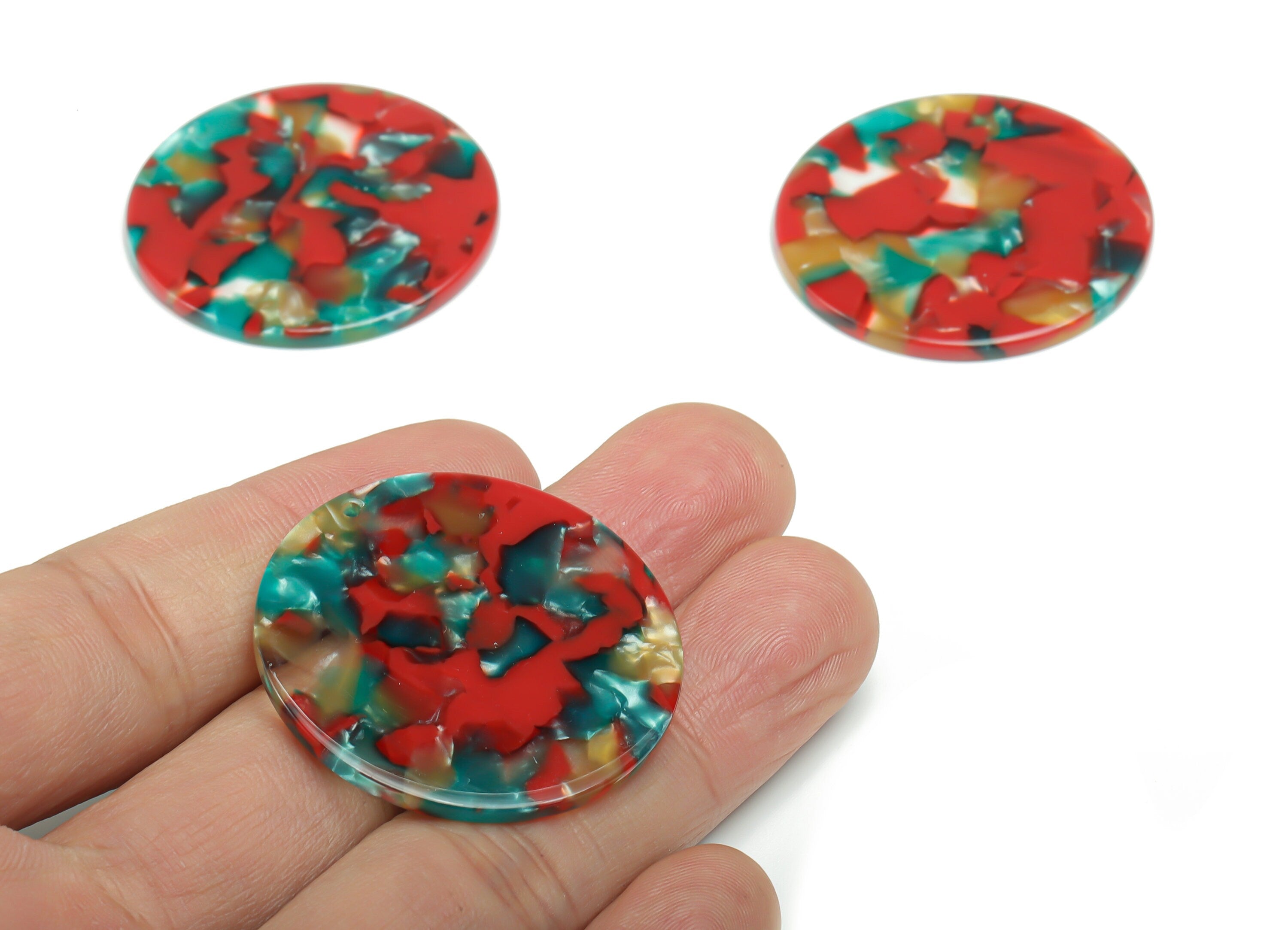 Acetate Round Earring Charms - Acetate Circle Pendant - Jewelry Making Supplies - Color Code:A46 - 36.71x36.6x2.38mm - AC1549-A46 - DOMEDBAZAAR