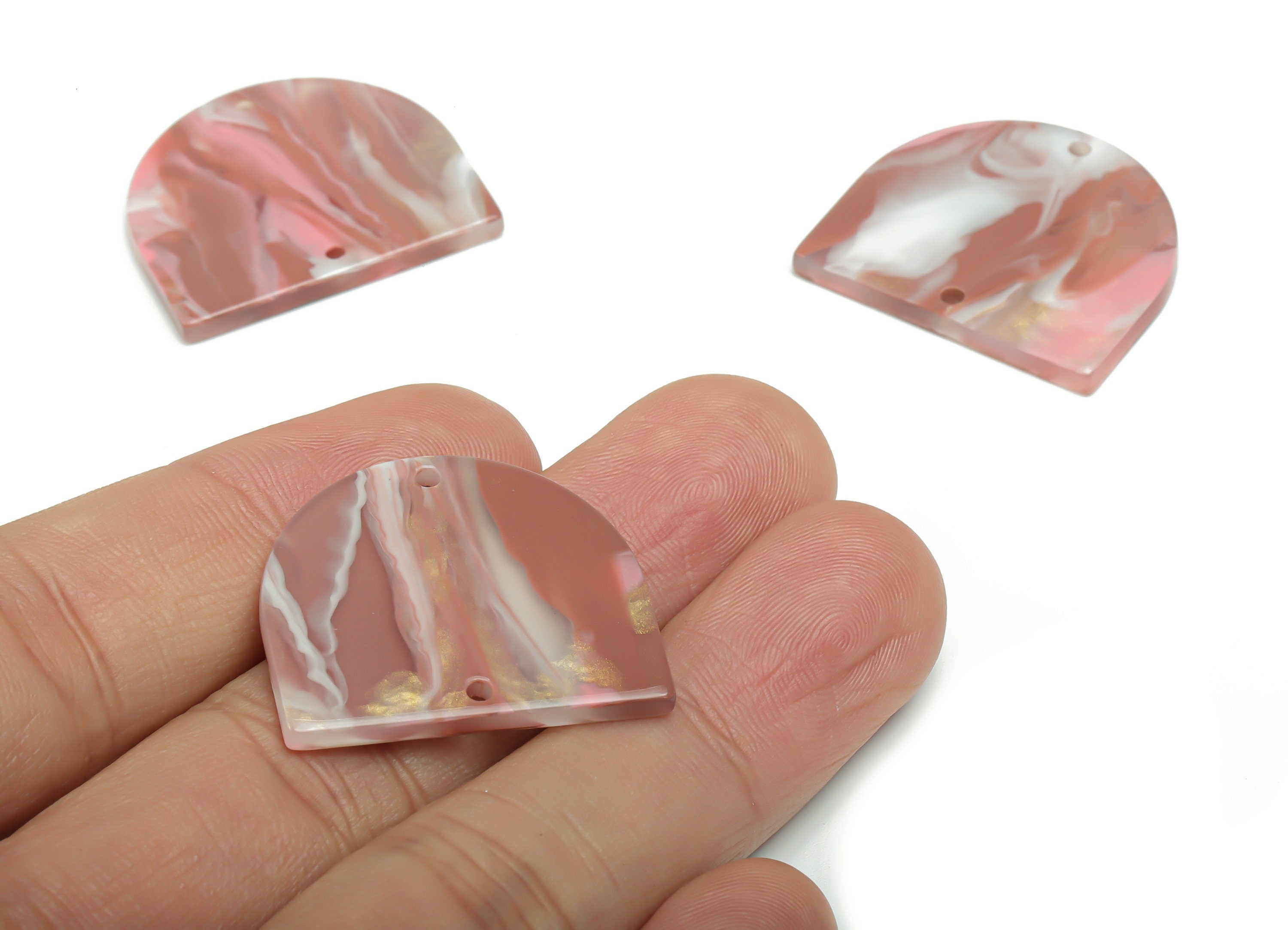 Acrylic Domed Earring Connector - Acrylic D Charms and Pendant - 2 Holes - Jewelry Supplies - Color Code:A777 - 27.6x23.9x2.6mm -AC1323-A777 - DOMEDBAZAAR