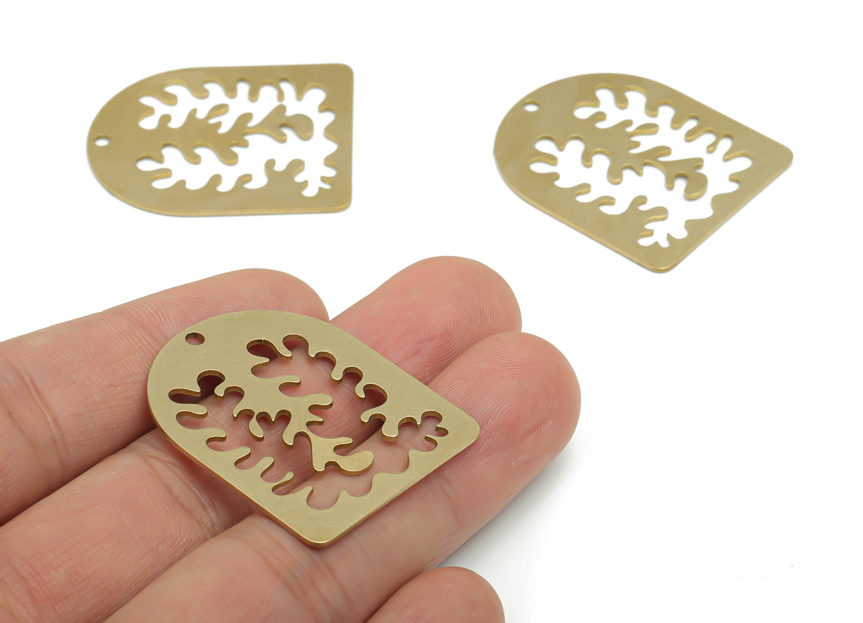 Brass Domed Branch Earring Charms - Raw Brass D Branch Pendant - DIY Jewelry Making Supplies - 34.84x28.24x0.73mm - PPA1487 - DOMEDBAZAAR