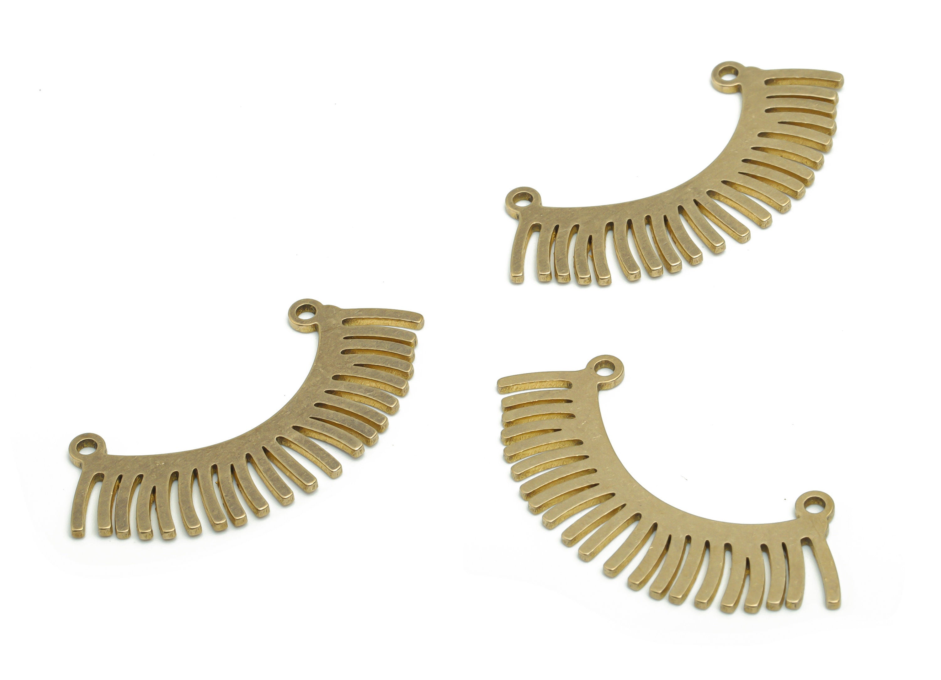 Brass Fan Eyelash Earring Connectors - Raw Brass Half Moon Fan Charms and Pendant - Jewelry Making Supplies - 34.68x16.69x0.8mm - PPA1505 - DOMEDBAZAAR
