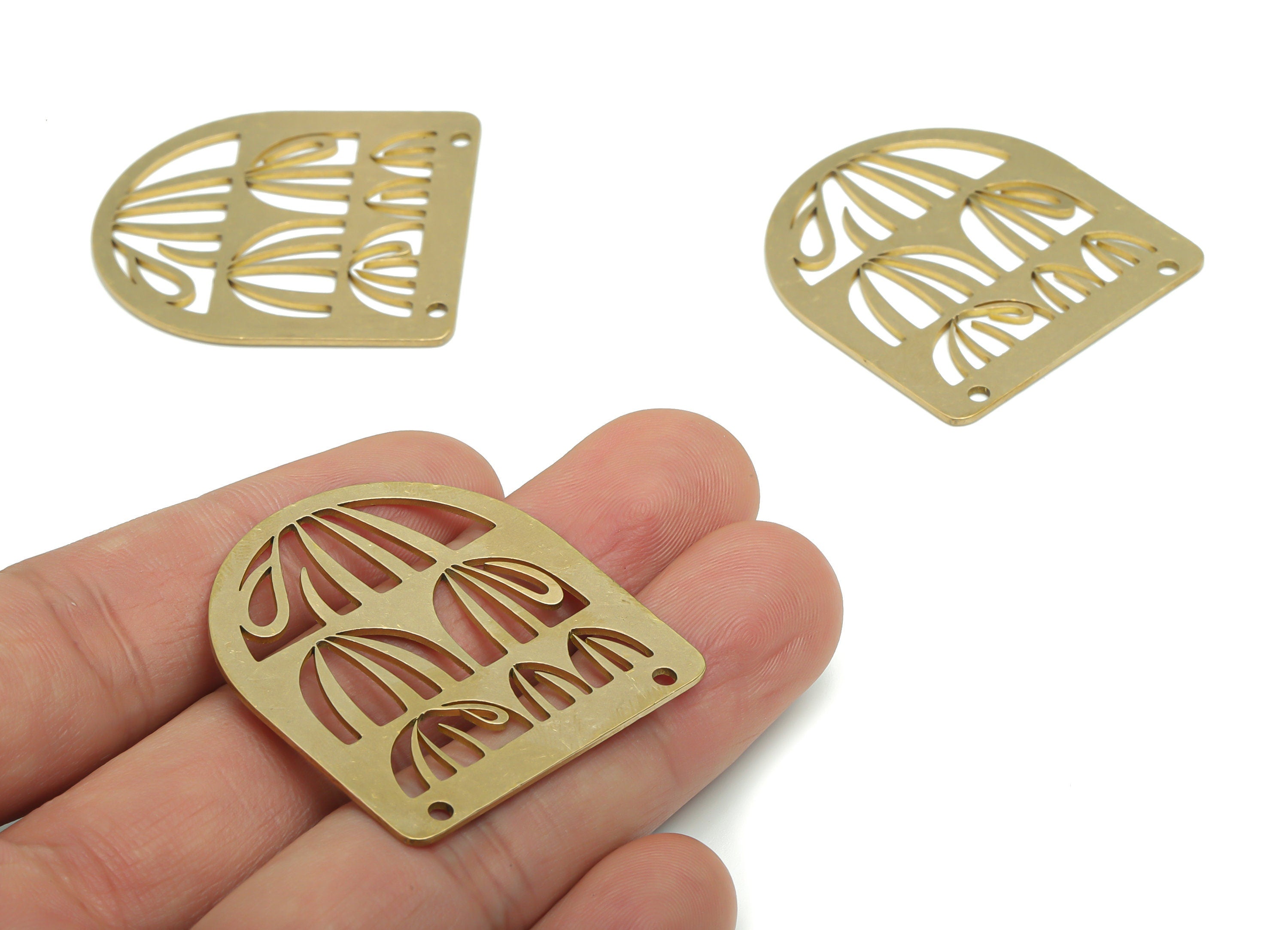 Brass Domed Earring Connectors - Raw Brass D Charms and Pendant - Jewelry Making Supplies - 37.86x35.02x0.92mm - PPA1494 - DOMEDBAZAAR