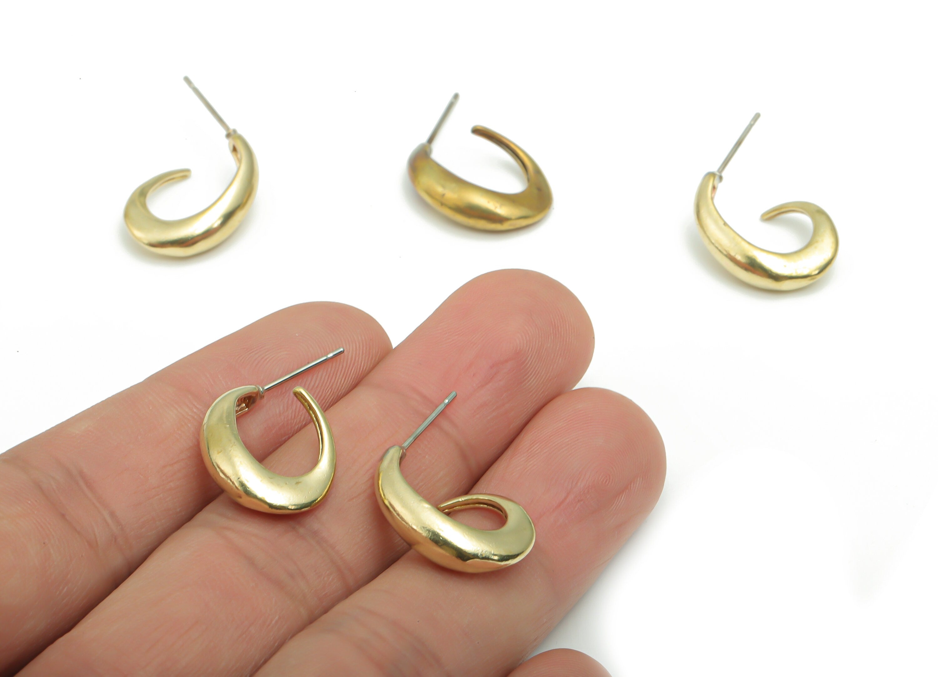 Brass C Earring Stud - Raw Brass C Post - Open Hoop Stud - 316 Surgical Stainless Steel Stud - Earring Findings - 18.85x14.4x4.97mm - PP5095 - DOMEDBAZAAR