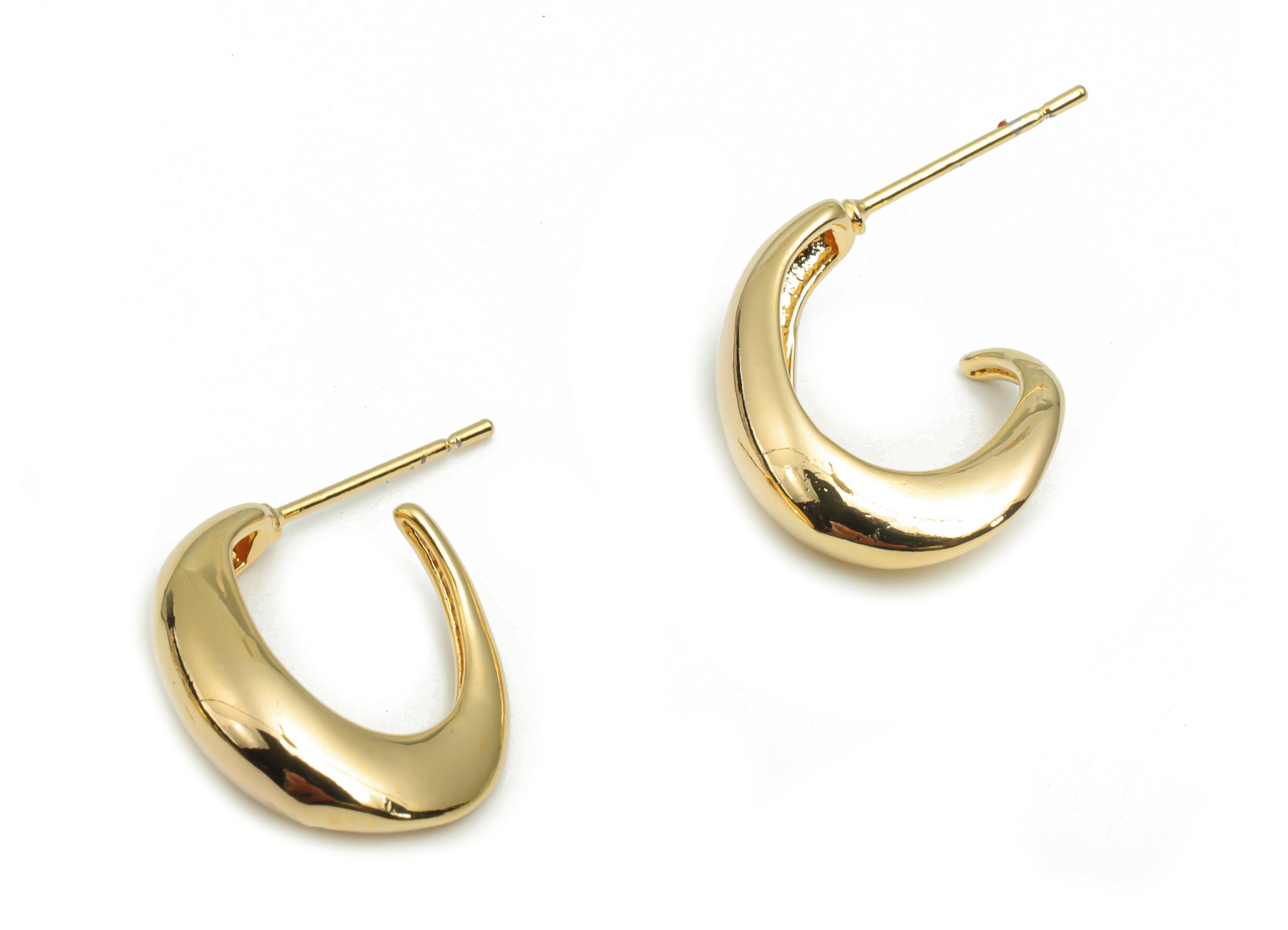 Brass C Earring Post - Gold C Earring Stud - 18K Real Gold Plated Brass - 316 Surgical Stainless Steel Stud - 18.57x13.96x2.92mm - RGP4283 - DOMEDBAZAAR