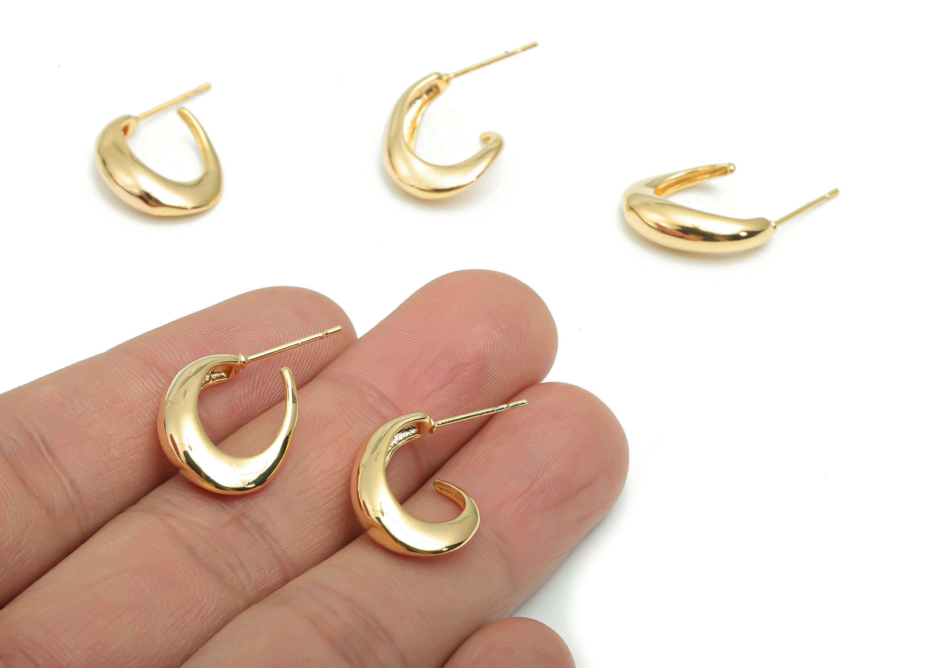 Brass C Earring Post - Gold C Earring Stud - 18K Real Gold Plated Brass - 316 Surgical Stainless Steel Stud - 18.57x13.96x2.92mm - RGP4283 - DOMEDBAZAAR