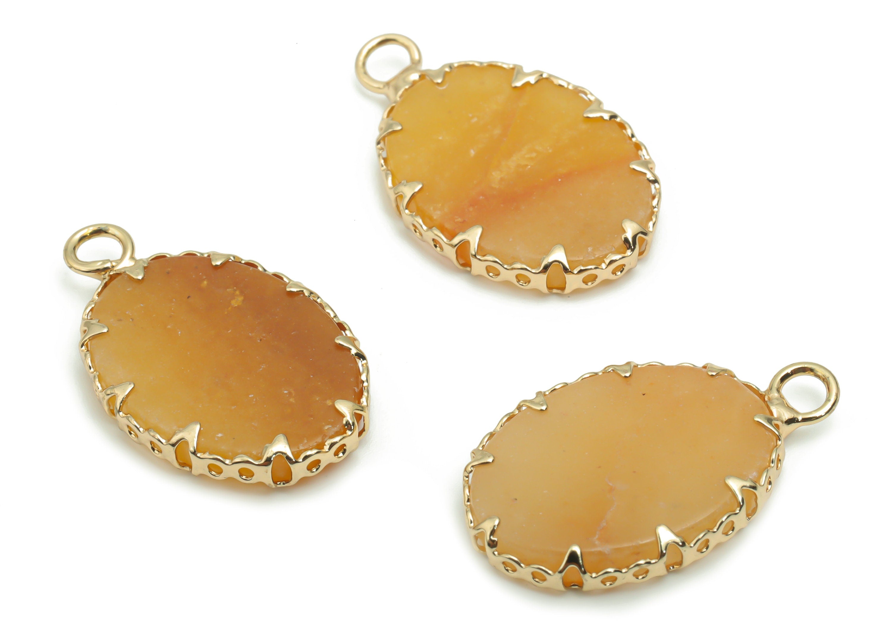 Imperial Topaz Crystal Oval Charms - Brass Frame Pendant - Iron Loop - Natural Stone - Gold Tone Plated Brass – 23.33x13.84x2.92mm – NS1572F - DOMEDBAZAAR