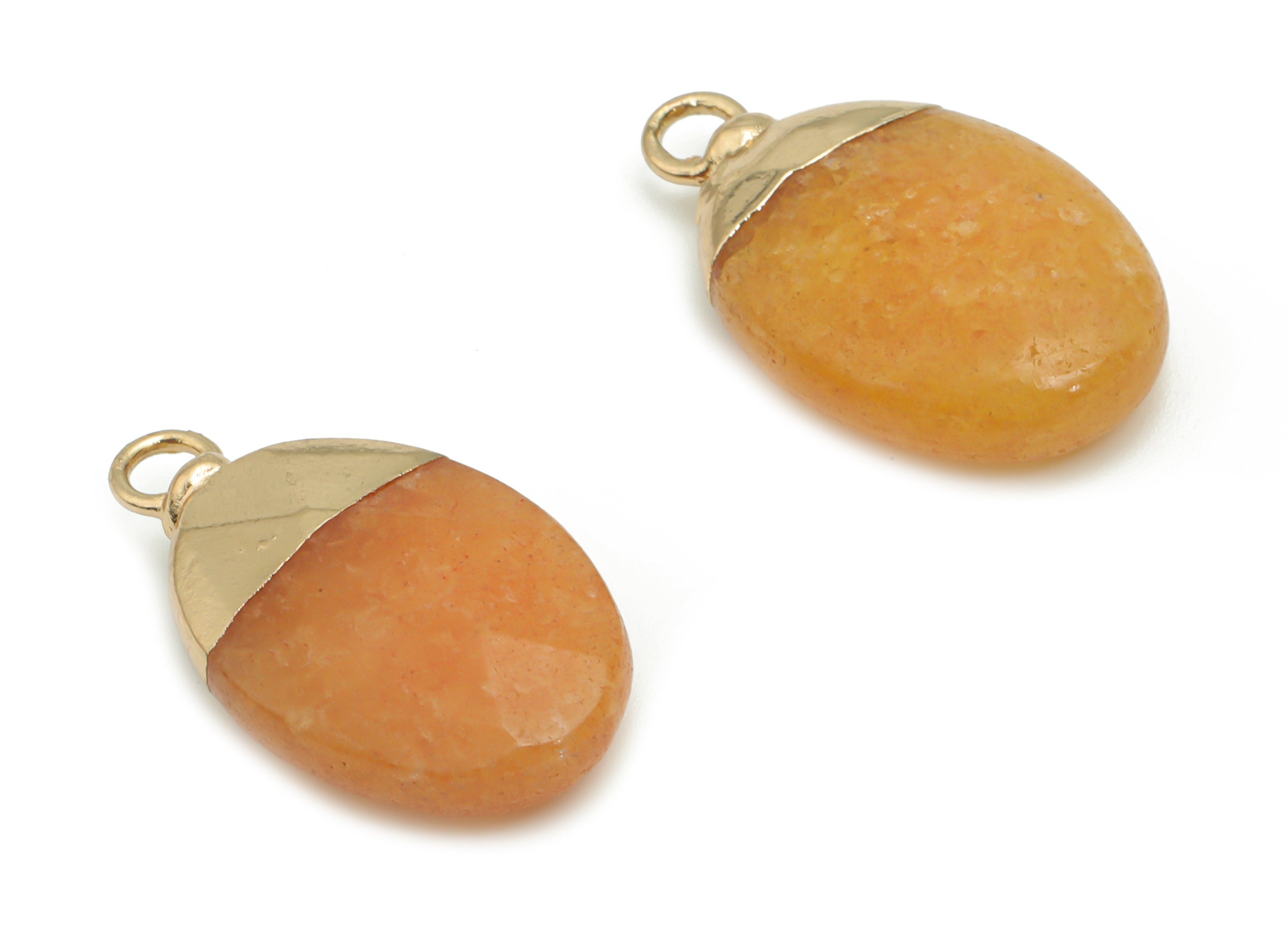 Calcite Orange Oval Earring Charms - Brass Oval Pendant - Iron Loop - Natural Stone - Gold Tone Plated Brass – 22.75x13.48x5.53mm – NS1563A - DOMEDBAZAAR