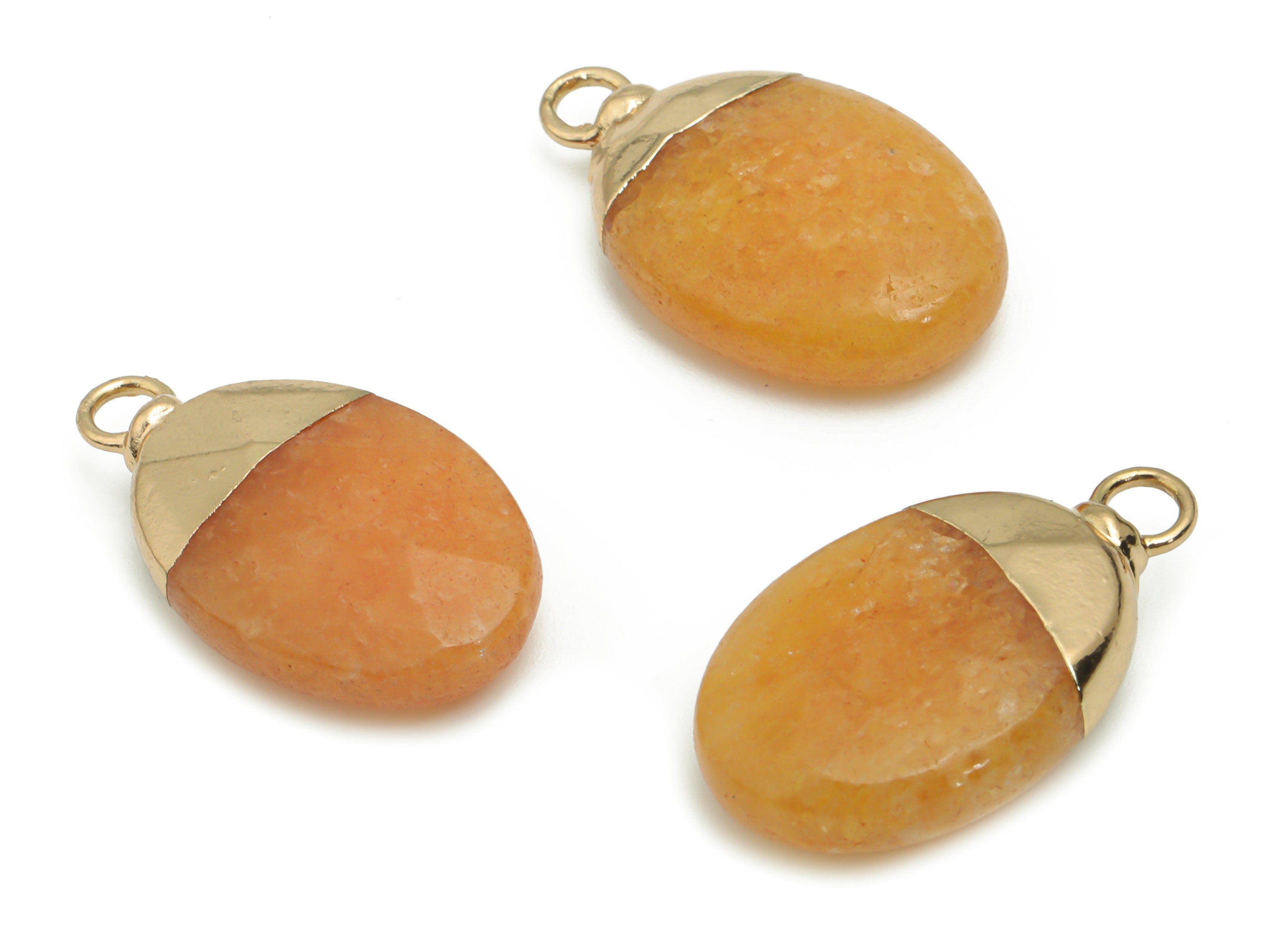 Calcite Orange Oval Earring Charms - Brass Oval Pendant - Iron Loop - Natural Stone - Gold Tone Plated Brass – 22.75x13.48x5.53mm – NS1563A - DOMEDBAZAAR