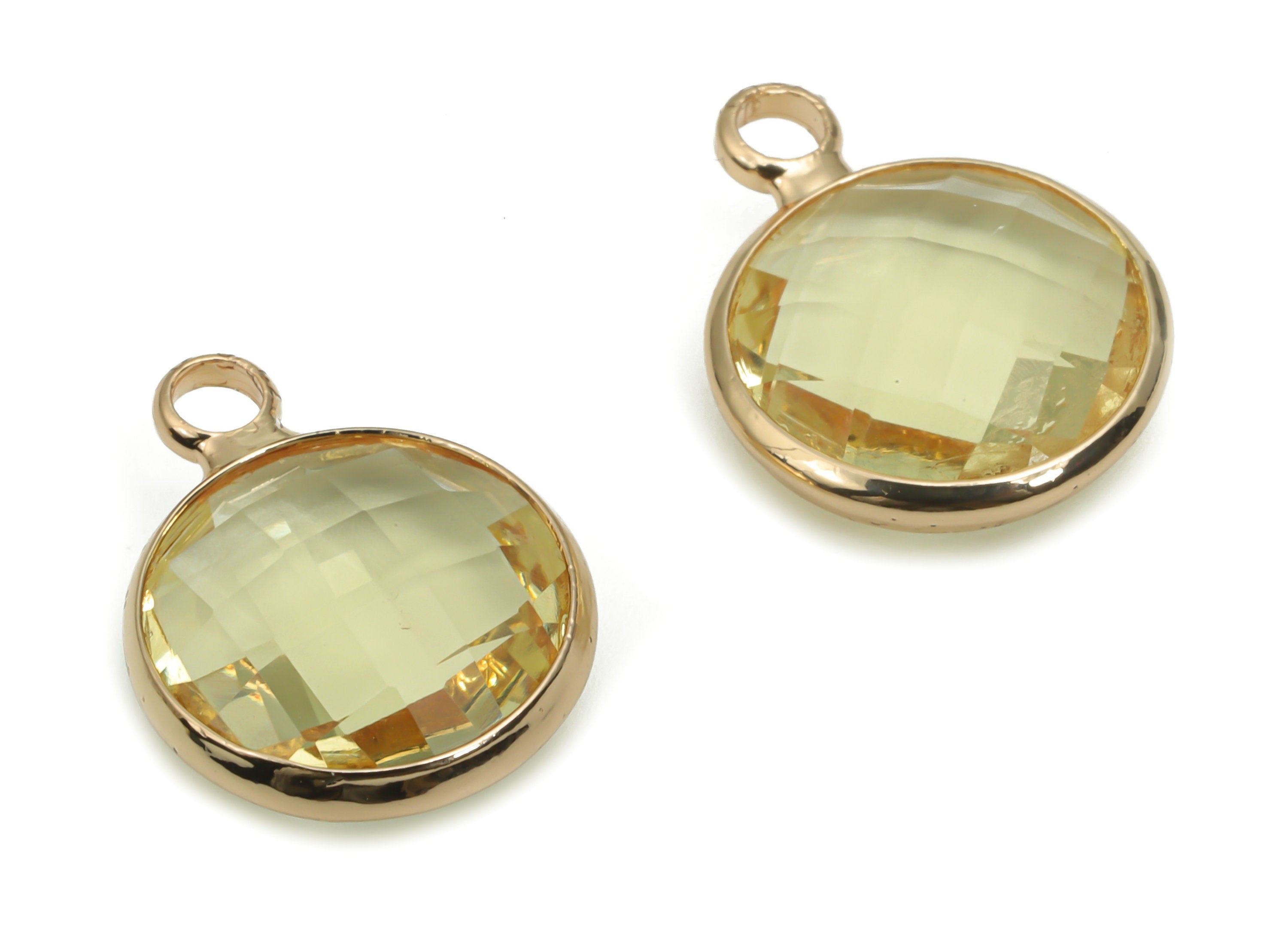 Glass Round Earring Charms - Brass Circle Pendant - Gold Tone Plated Brass - Jewelry Making Supplies - 16.31x12.66x5.28mm - GS1066A - DOMEDBAZAAR