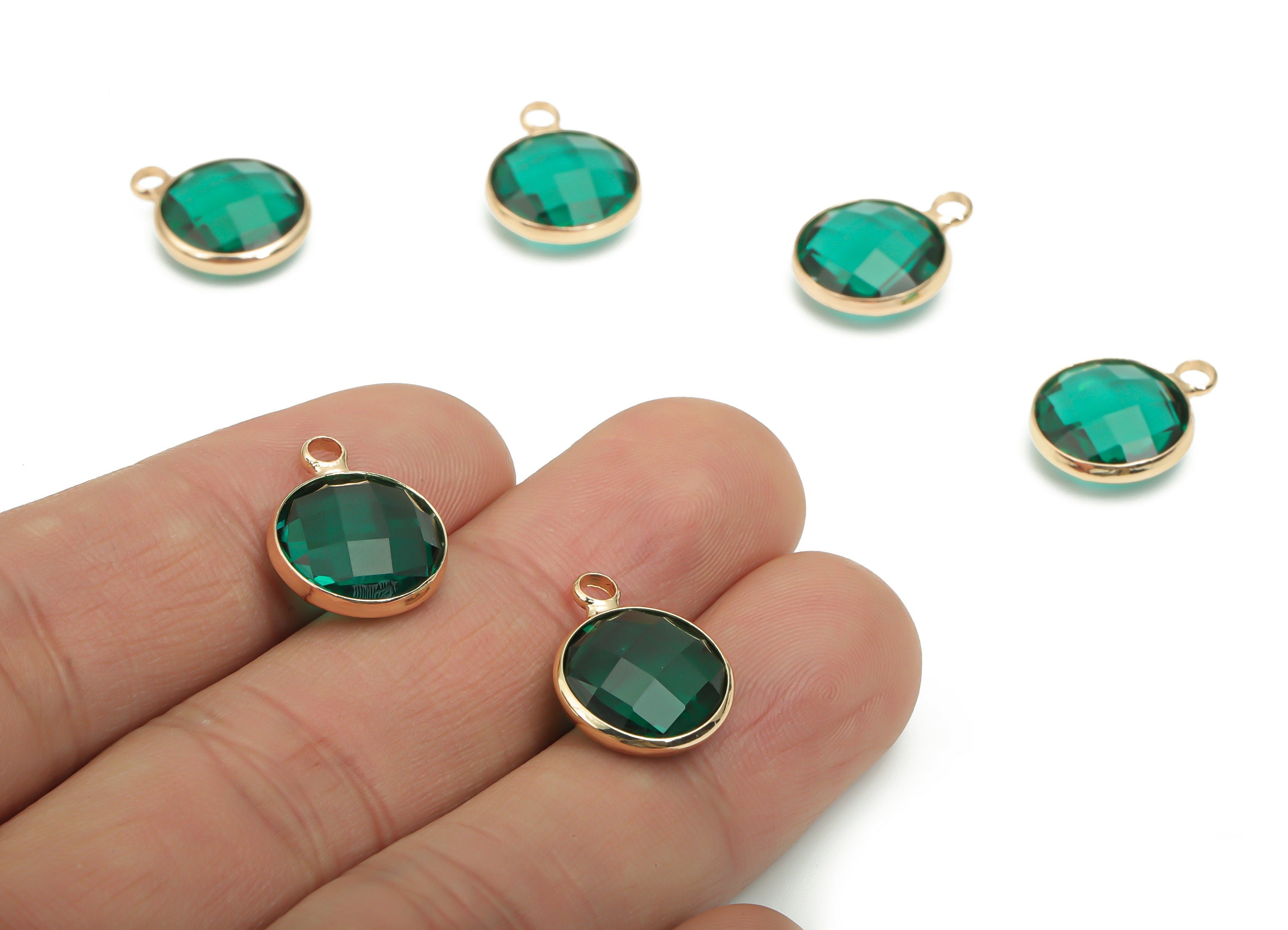 Glass Round Earring Charms - Brass Circle Pendant - Gold Tone Plated Brass - Jewelry Making Supplies - 16.06x12.64x5.1mm - GS1066C - DOMEDBAZAAR