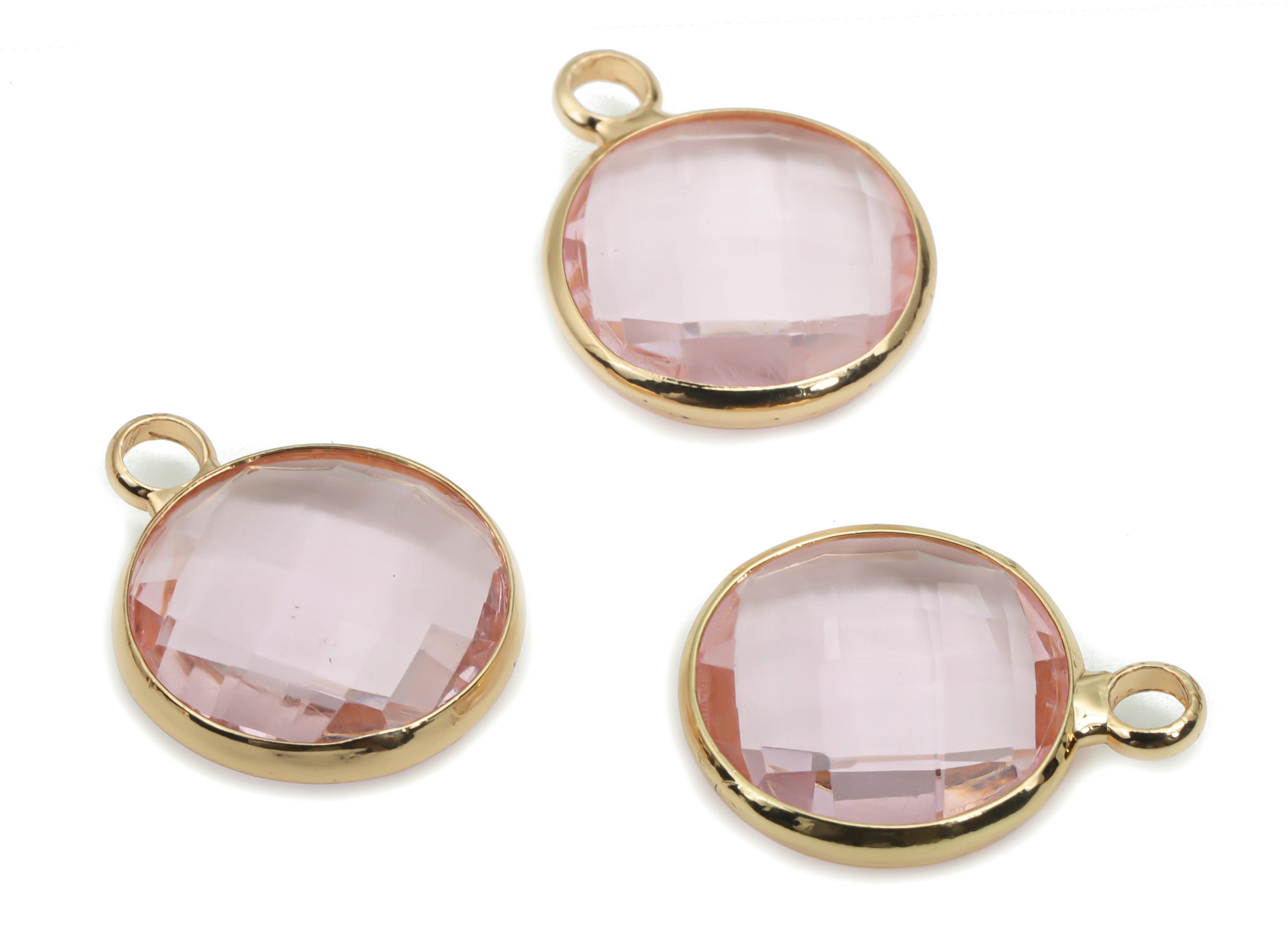 Glass Round Earring Charms - Brass Circle Pendant - Gold Tone Plated Brass - Jewelry Making Supplies - 16.12x12.75x4.29mm - GS1066D - DOMEDBAZAAR