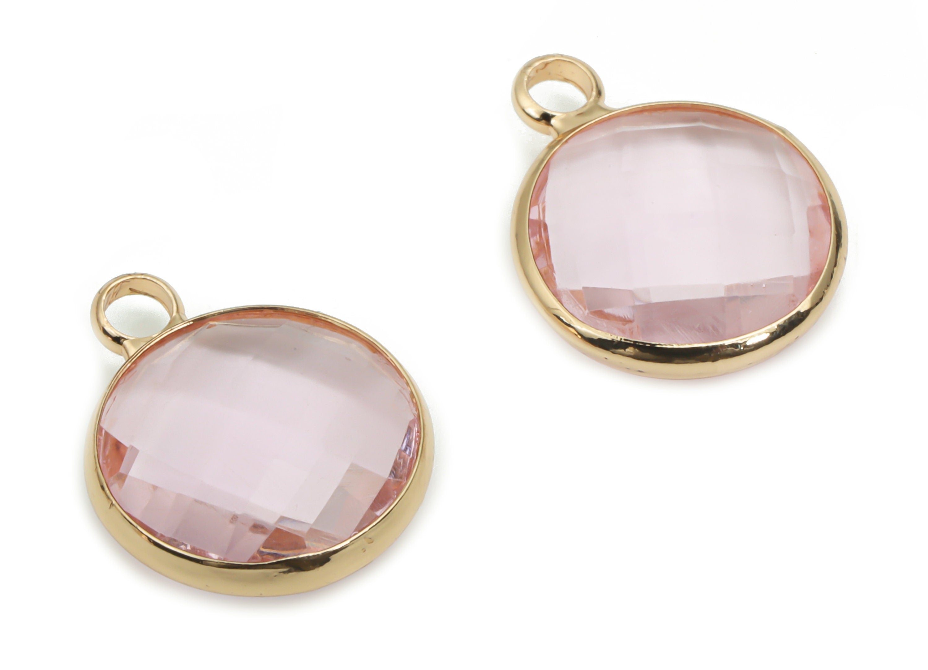 Glass Round Earring Charms - Brass Circle Pendant - Gold Tone Plated Brass - Jewelry Making Supplies - 16.12x12.75x4.29mm - GS1066D - DOMEDBAZAAR