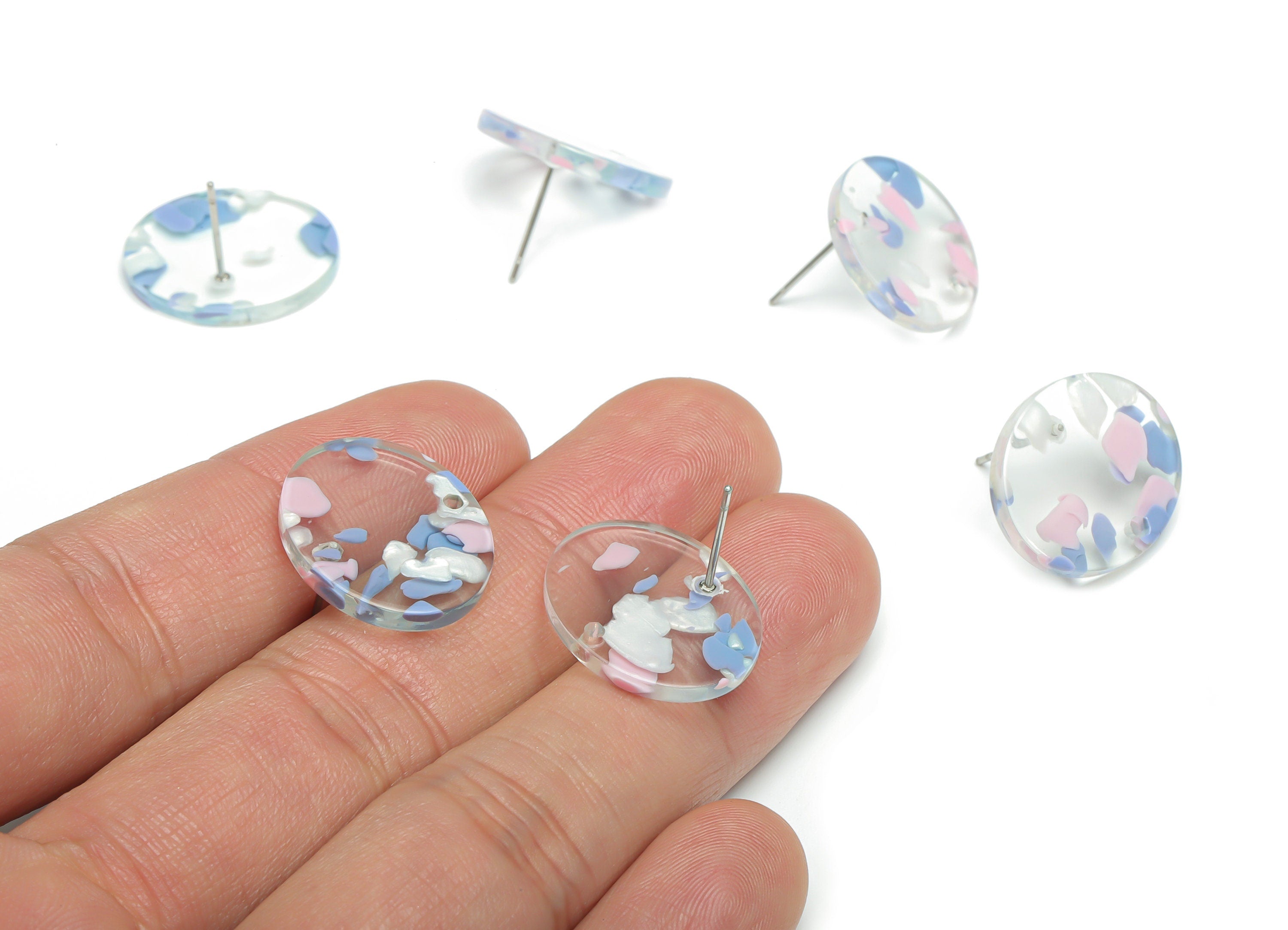 Acrylic Oval Earring Stud – Acrylic Oval Earring Post - 316 Surgical Stainless Steel Stud - Color Code: A823 - 19.8x16.7x2.2mm - AC2447-A823 - DOMEDBAZAAR