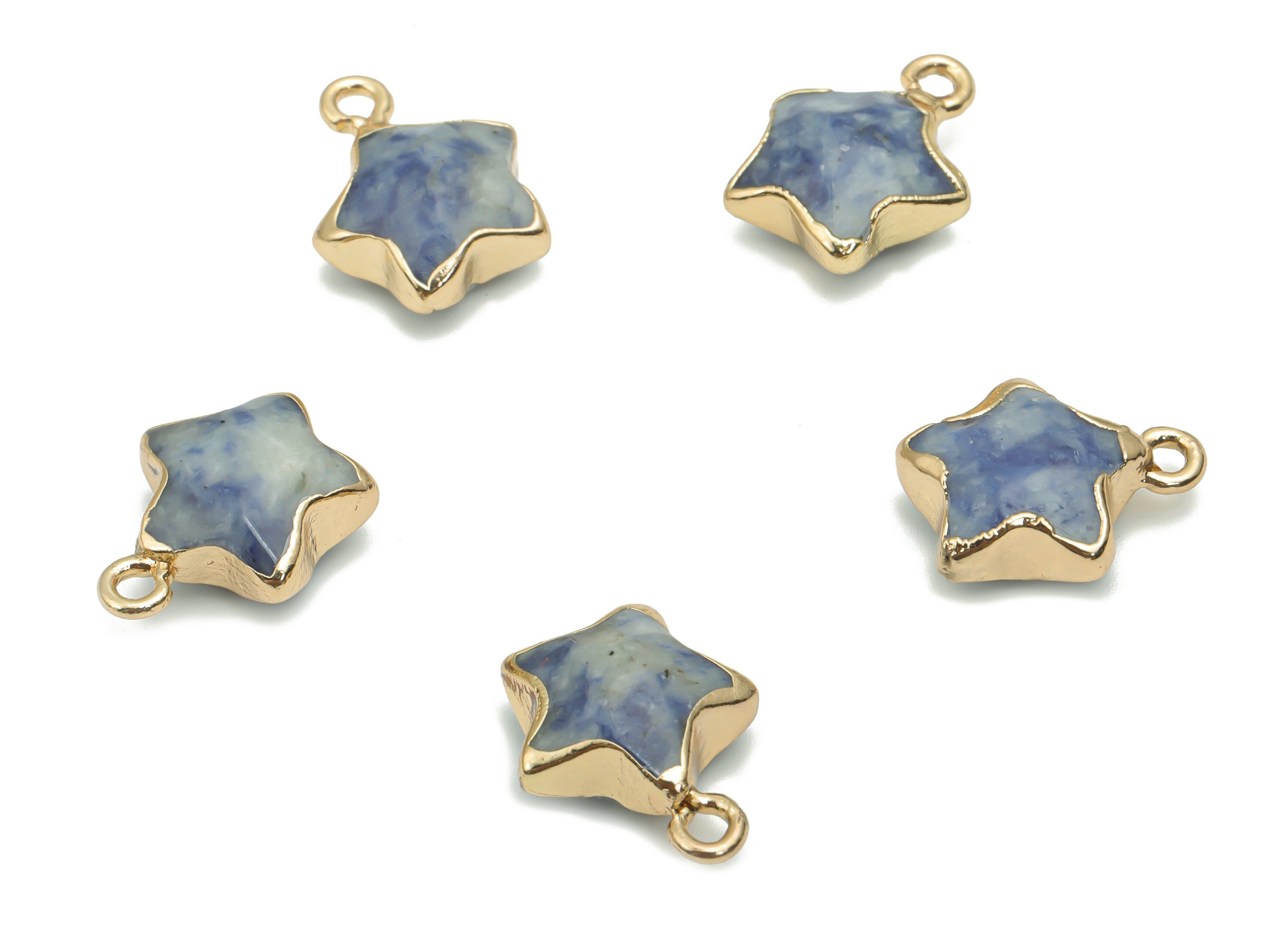 Blue Spot Jasper Star Earring Charms - Brass Star Pendant - Iron Loop - Natural Stone - Gold Tone Plated Brass – 15.94x12.86x6.5mm – NS1579E - DOMEDBAZAAR