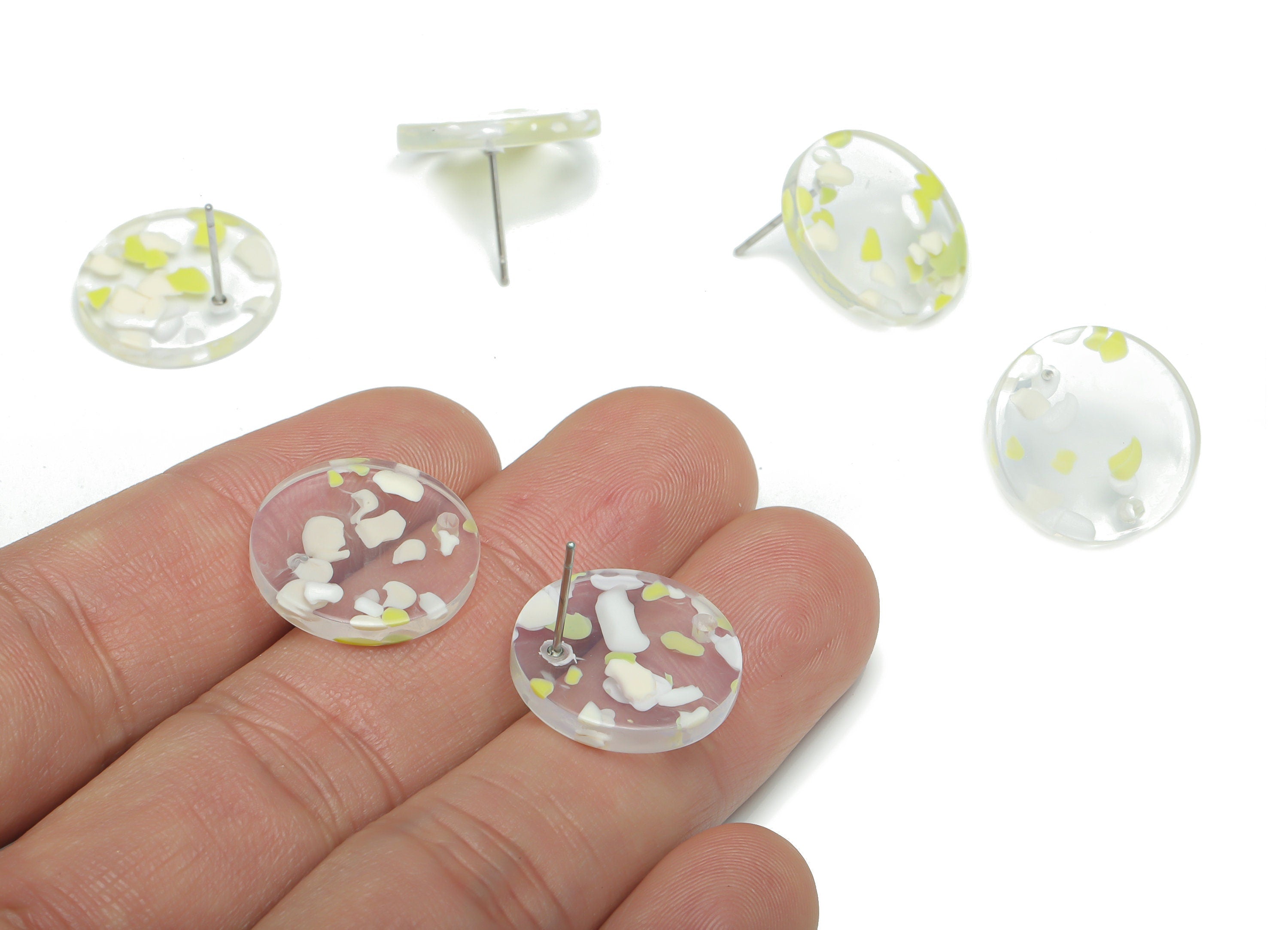 Acrylic Round Earring Stud – Acrylic Circle Post - 316 Surgical Stainless Steel Stud - Color Code: A824 - 17.78x17.75x2.61mm - AC2449-A824 - DOMEDBAZAAR