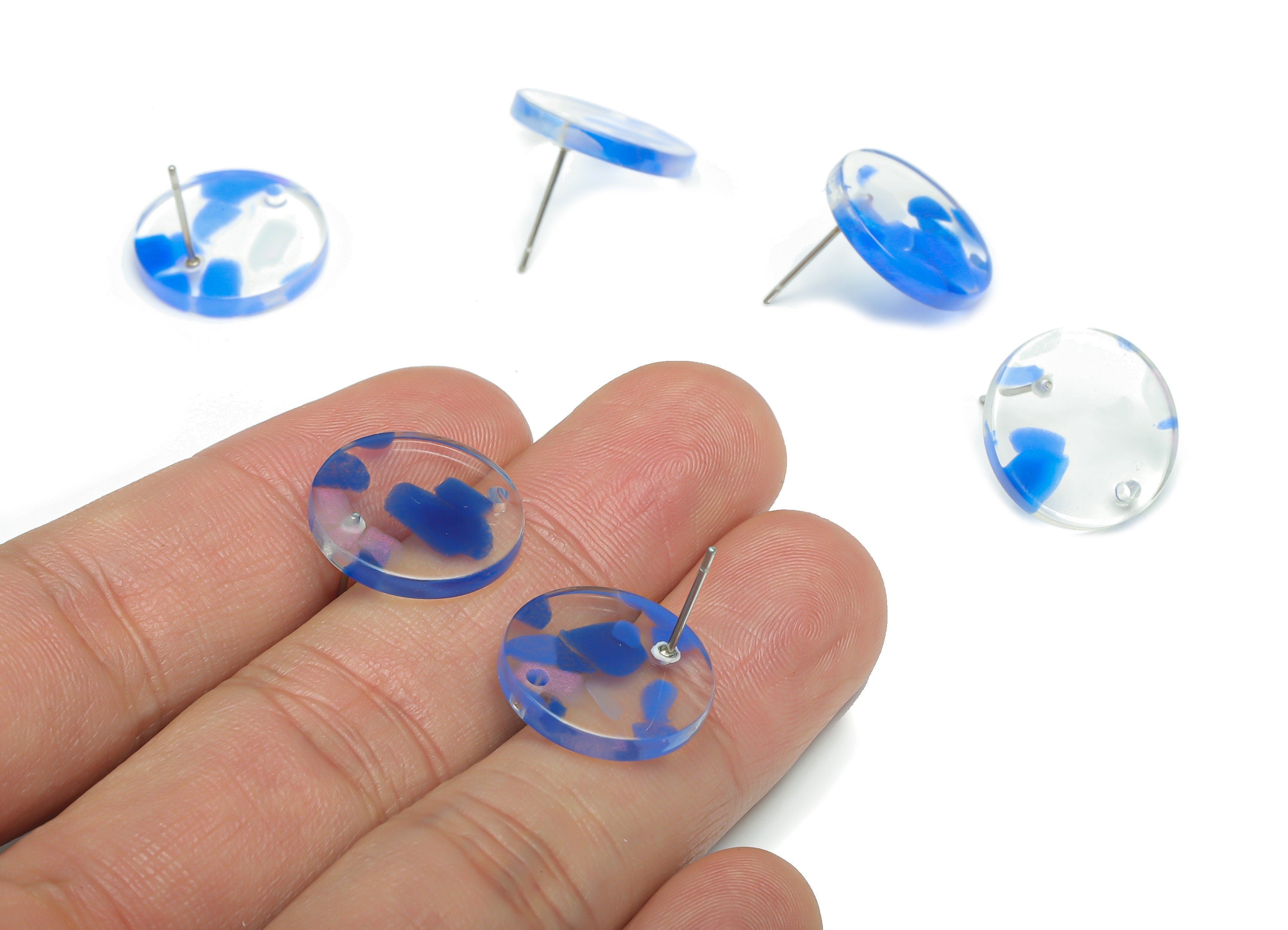 Acrylic Round Earring Stud – Acrylic Circle Post - 316 Surgical Stainless Steel Stud - Color Code: A827 - 16.79x16.66x2.54mm - AC2451-A827 - DOMEDBAZAAR