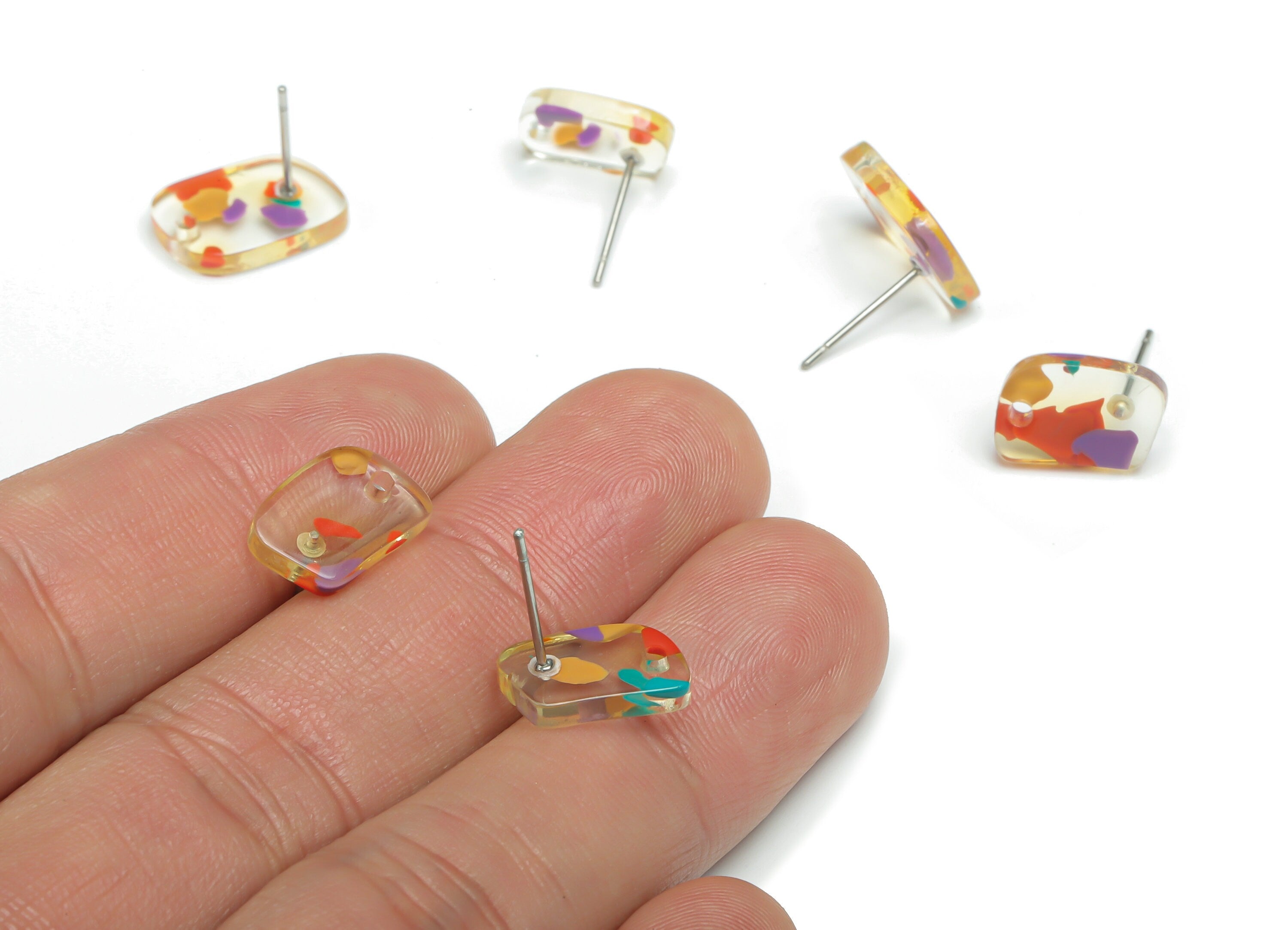 Acrylic Irregular Earring Stud – Acrylic Geometry Post - 316 Surgical Stainless Steel - Color Code: A826 - 11.82x8.44x2.47mm - AC2452-A826 - DOMEDBAZAAR