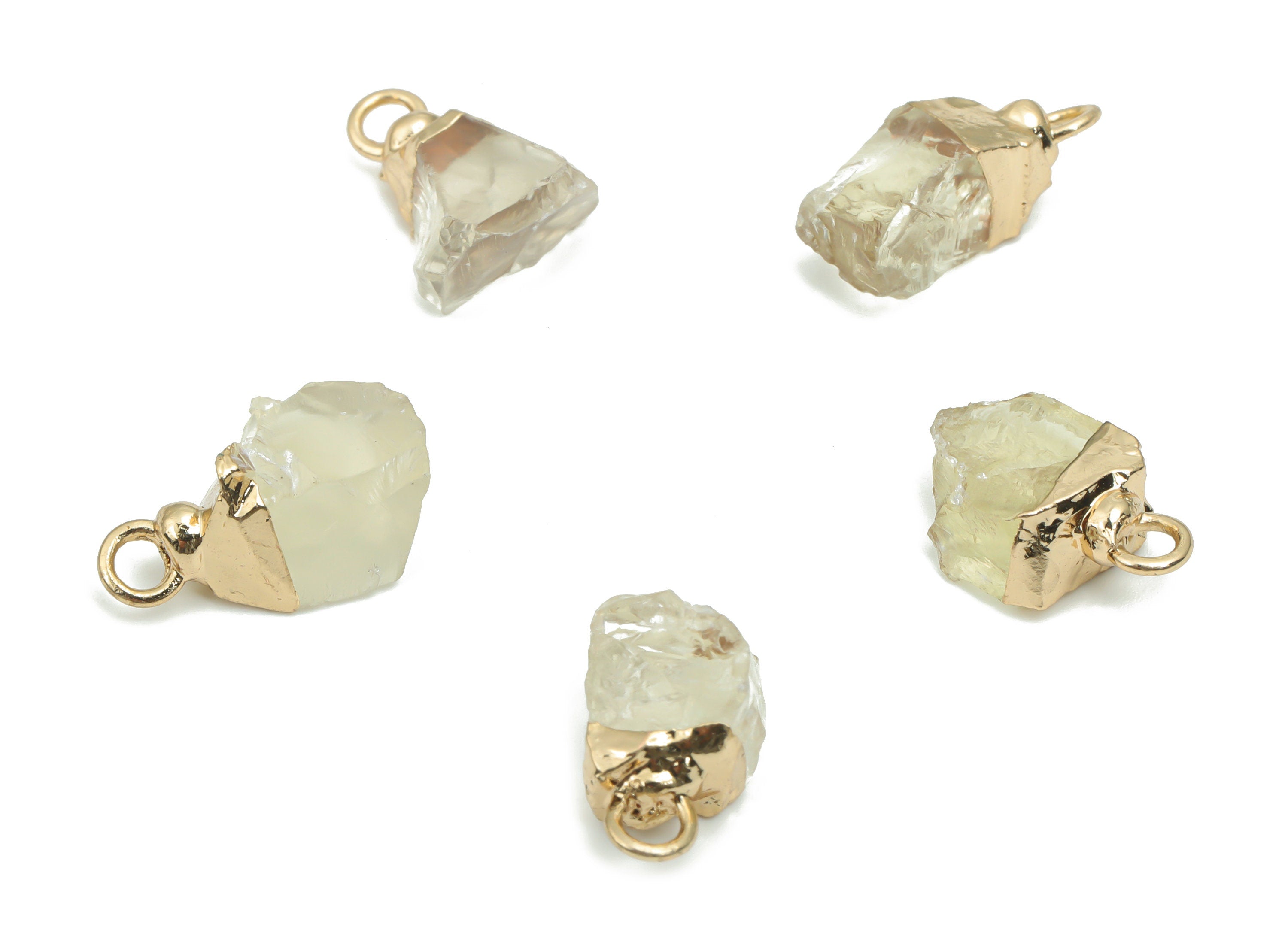 Lemon Crystal Earring Charms - Brass Irregular Pendant - Iron Loop - Natural Stone - Gold Tone Plated Brass – 15.68x9.62x6.35mm – NS1582 - DOMEDBAZAAR