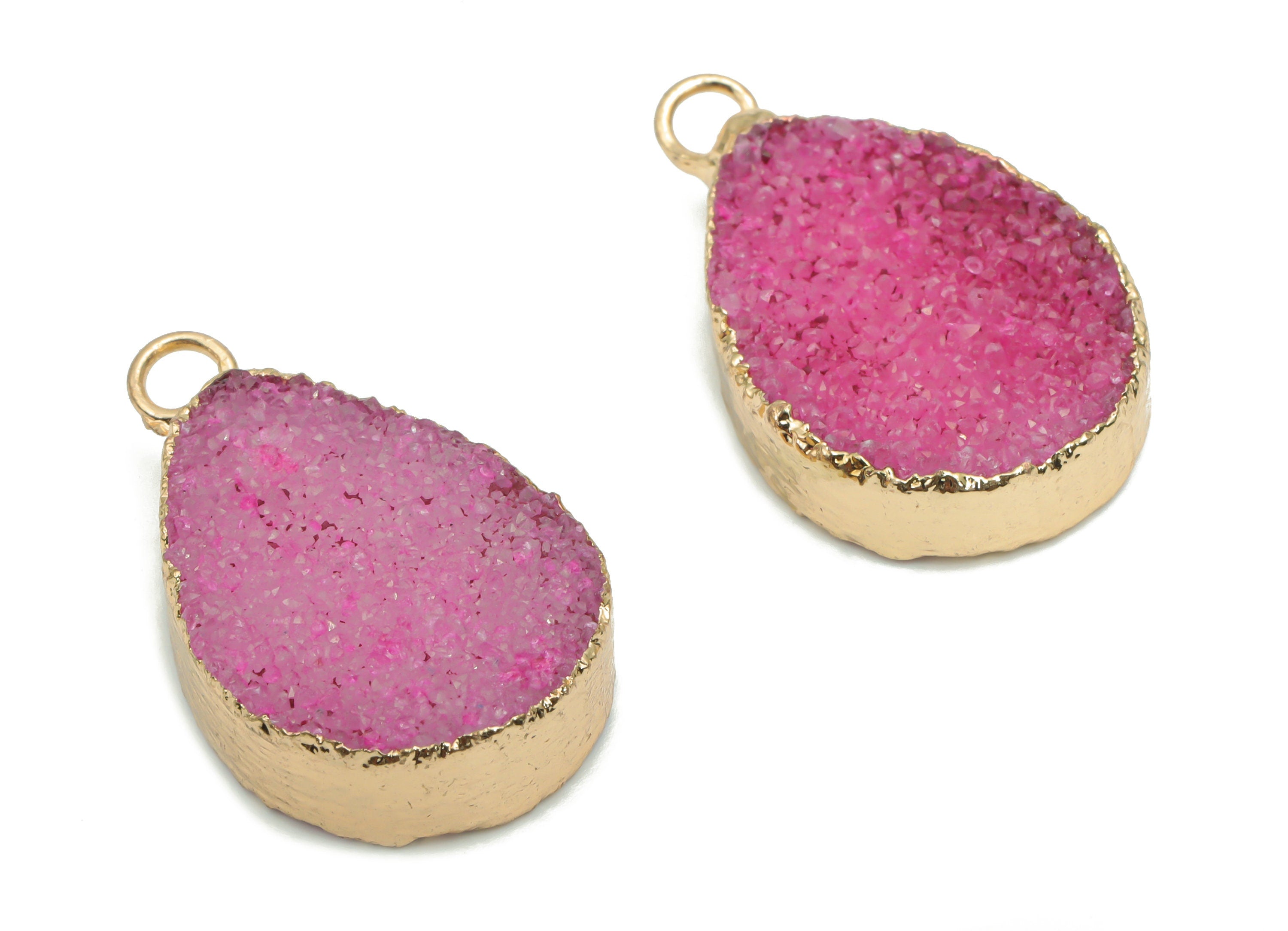 Dyed Quartz Crystal Earring Charms - Brass Drop Pendant - Iron Loop - Natural Stone - Gold Tone Plated Brass – 24.63x15.49x6.37mm – NS1574A - DOMEDBAZAAR