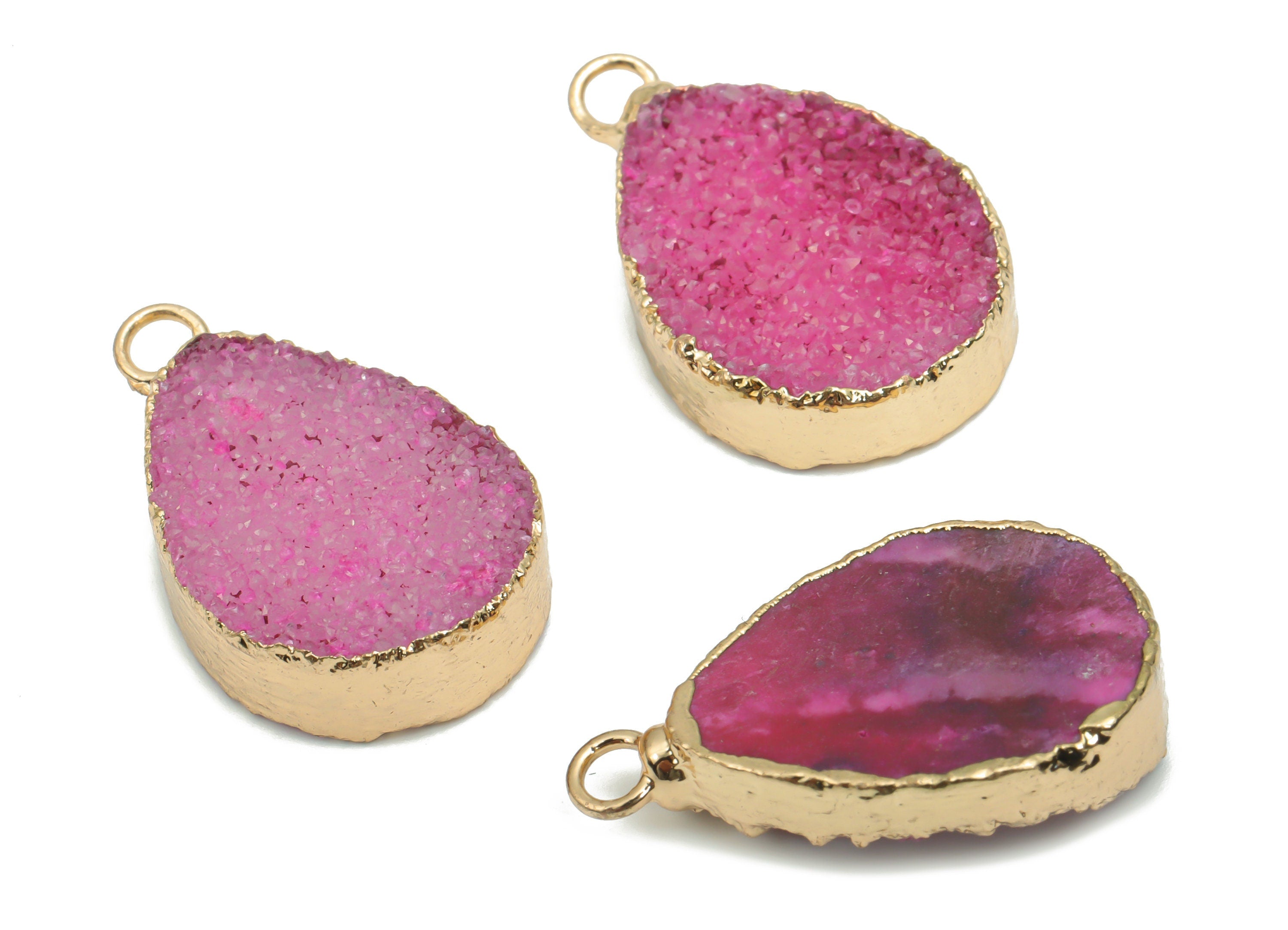 Dyed Quartz Crystal Earring Charms - Brass Drop Pendant - Iron Loop - Natural Stone - Gold Tone Plated Brass – 24.63x15.49x6.37mm – NS1574A - DOMEDBAZAAR
