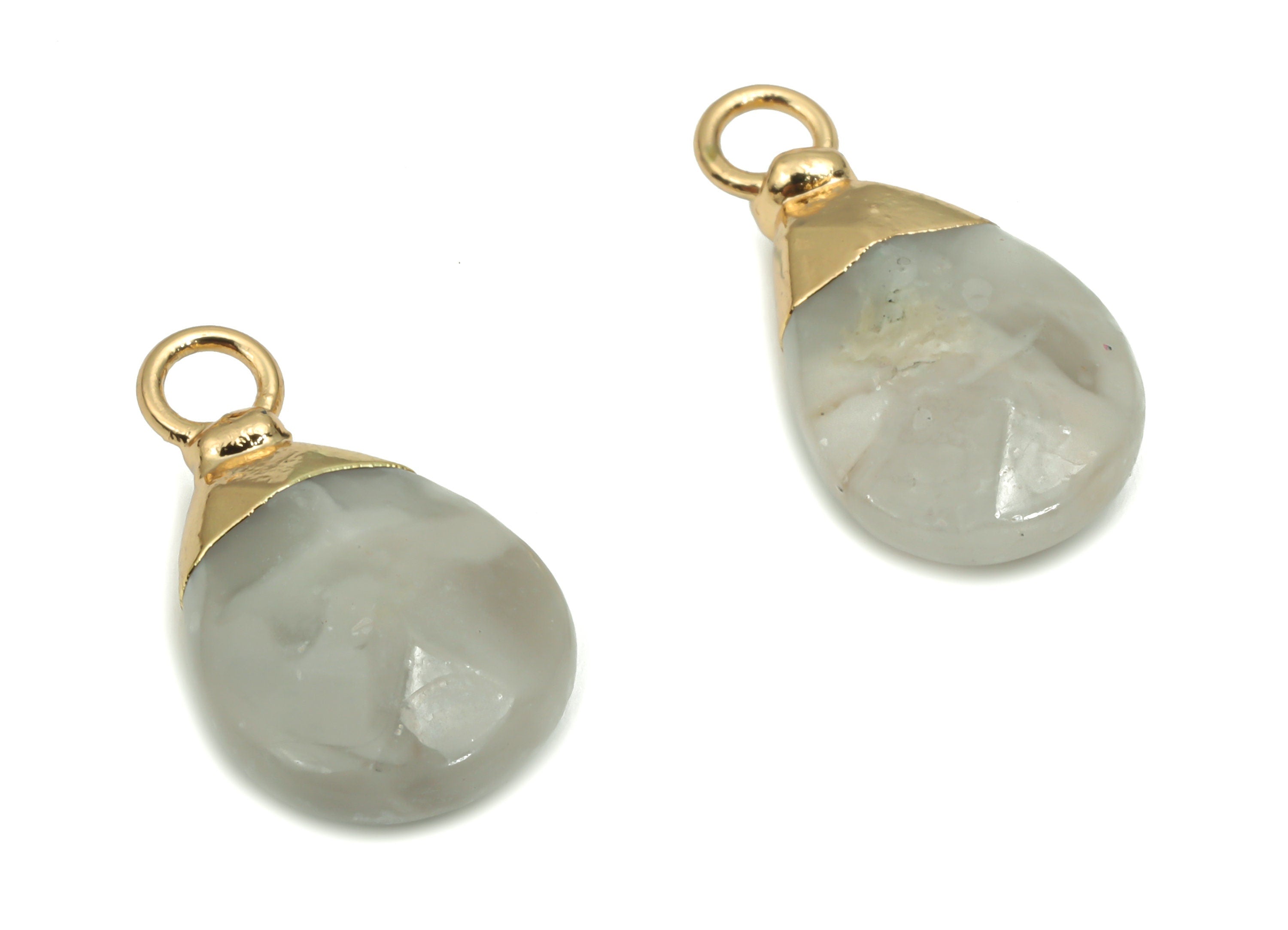 Labradorite Drop Earring Charms - Brass Drop Pendant - Iron Loop - Natural Stone - Gold Tone Plated Brass – 18.76x10x5.5mm – NS1569D - DOMEDBAZAAR