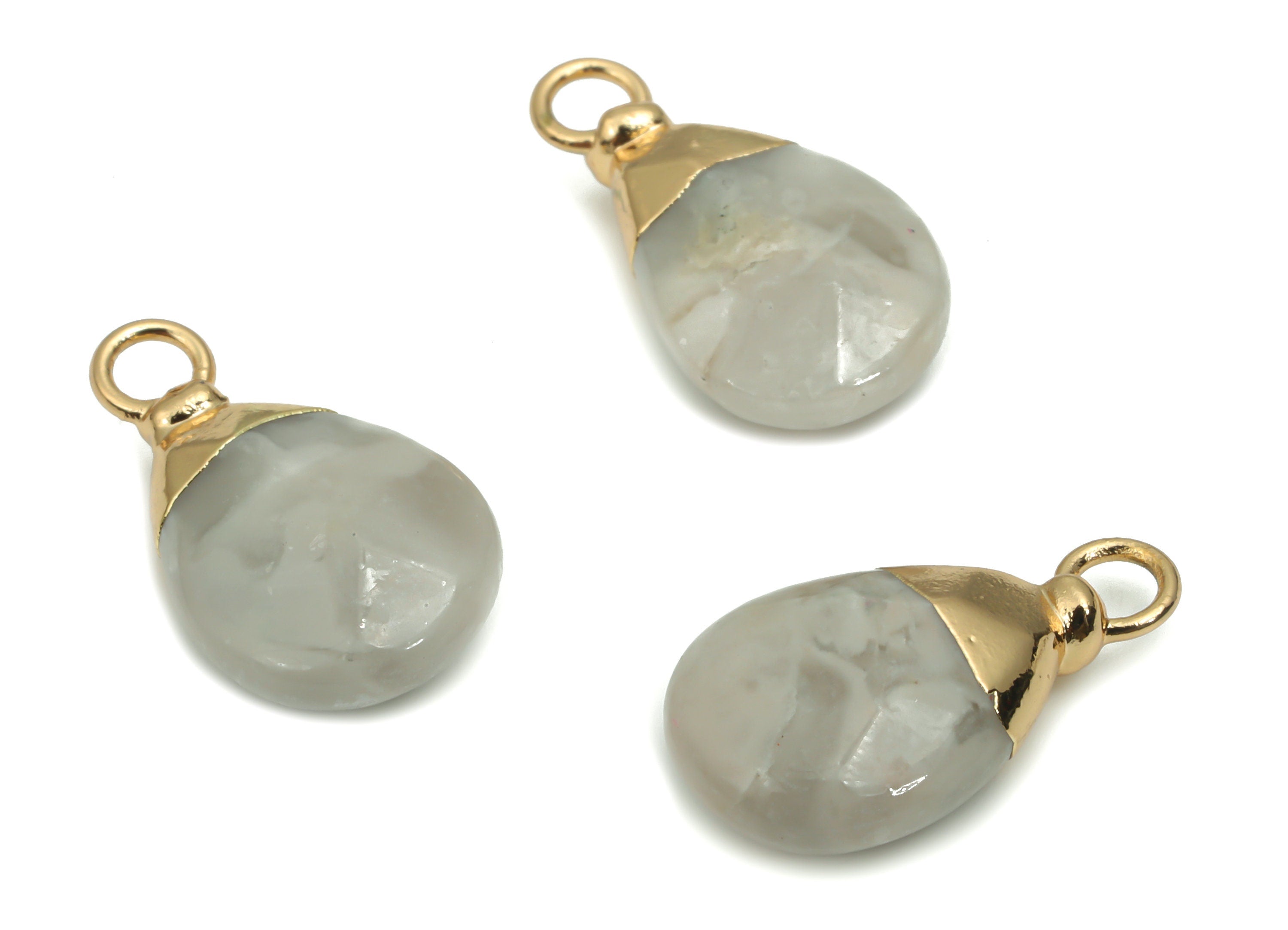 Labradorite Drop Earring Charms - Brass Drop Pendant - Iron Loop - Natural Stone - Gold Tone Plated Brass – 18.76x10x5.5mm – NS1569D - DOMEDBAZAAR