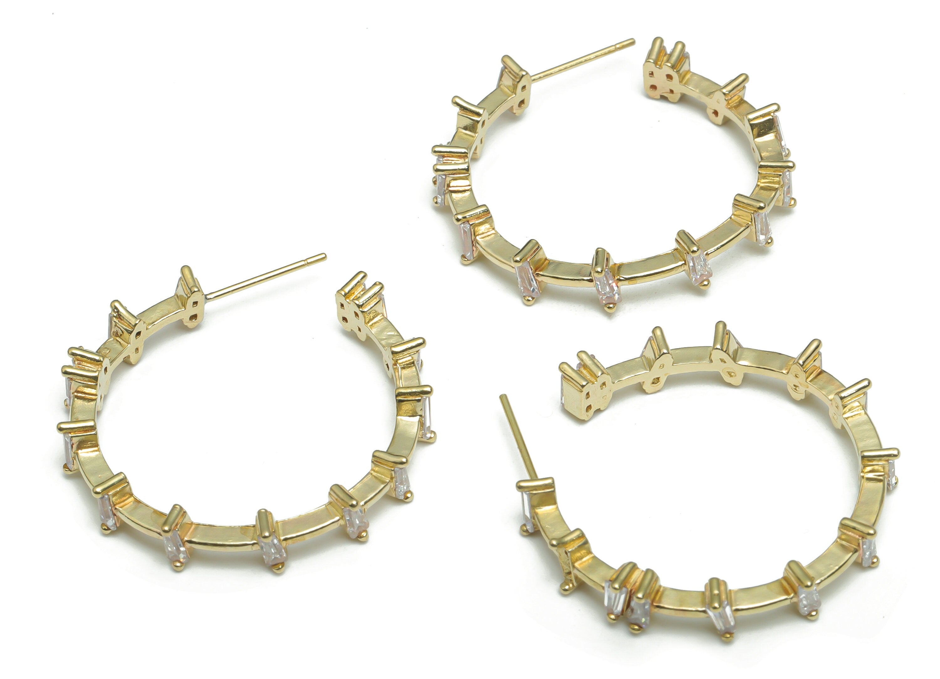 Brass C Earring Stud With Zircons - Raw Brass C Chain Hoop Post - Stainless Steel Stud - Jewelry Supplies - 30.61x29.95x3.47mm - PP5161 - DOMEDBAZAAR