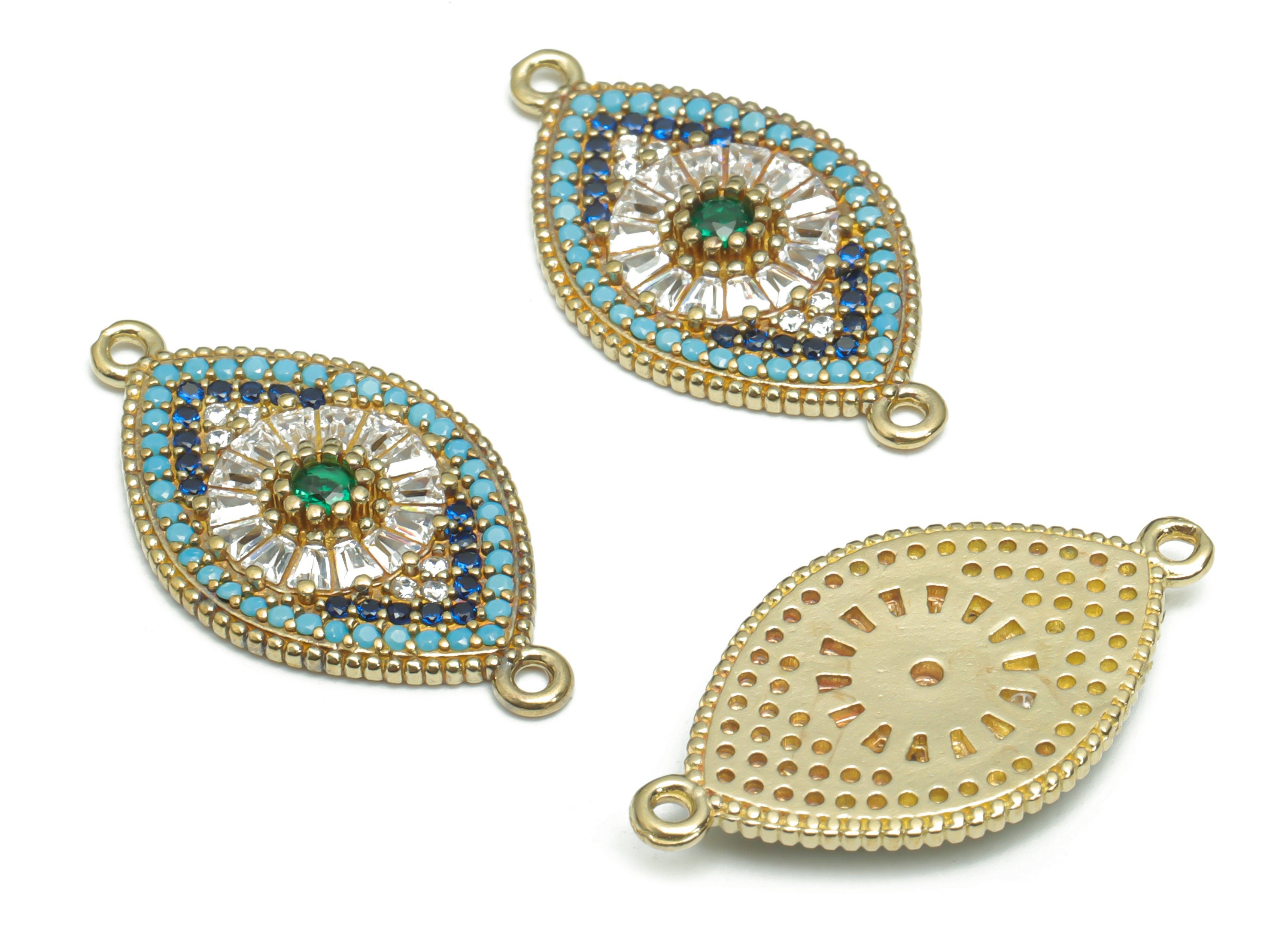 Brass Diamond Sun Eye Connectors With Zircon - Raw Brass Rhombus Sun Charms and Pendant - Jewelry Supplies - 26.79x14.42x2.78mm - PP5165 - DOMEDBAZAAR