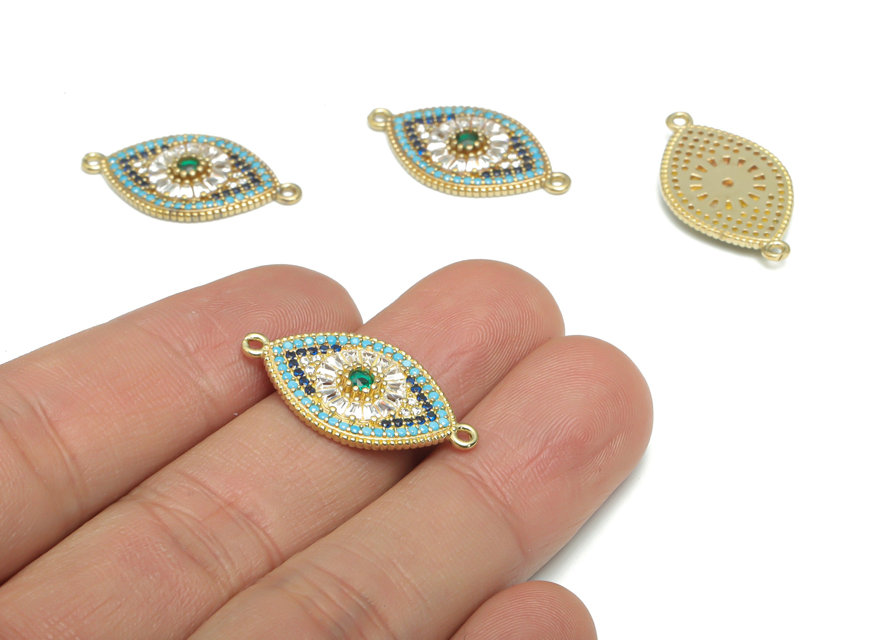 Brass Diamond Sun Eye Connectors With Zircon - Raw Brass Rhombus Sun Charms and Pendant - Jewelry Supplies - 26.79x14.42x2.78mm - PP5165 - DOMEDBAZAAR