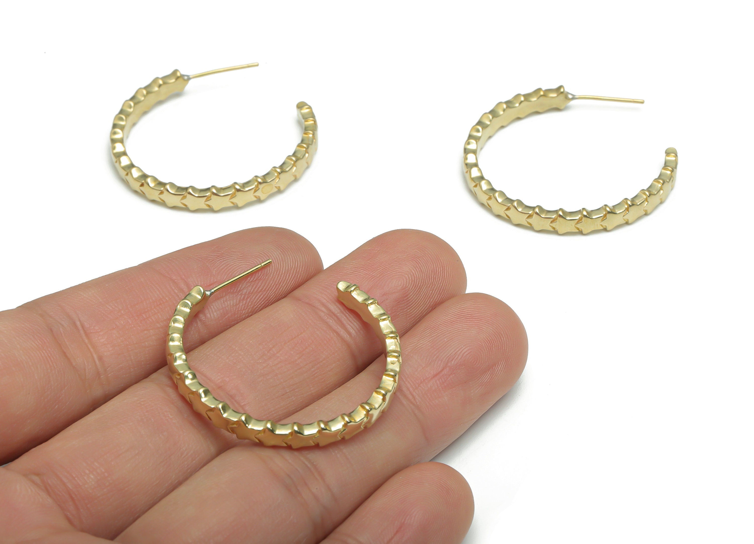 Brass C Star Earring Stud - Raw Brass C Star Post - Open Hoop Stud - Stainless Steel Stud - Jewelry Supplies - 35.25x32.22x2.26mm - PP5148 - DOMEDBAZAAR