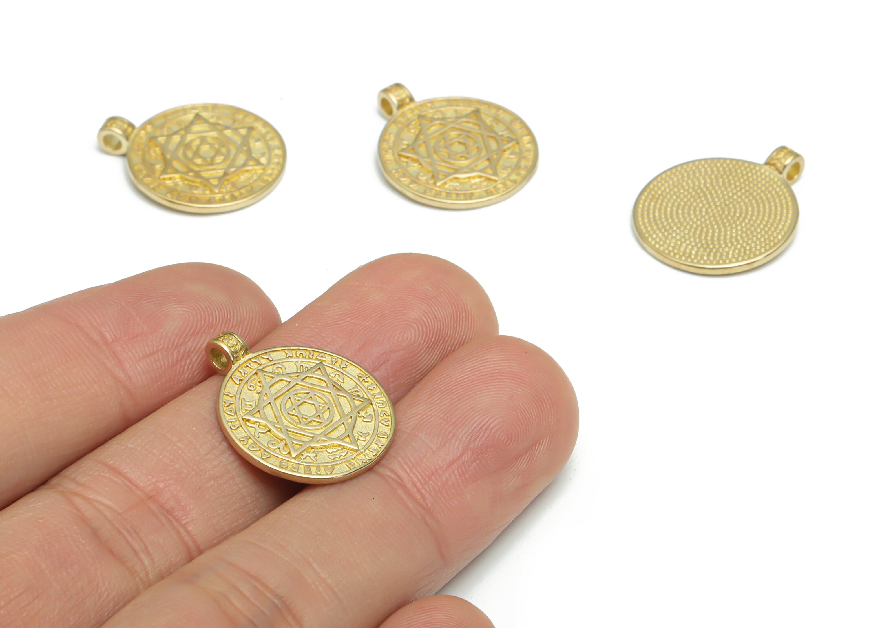 Brass Round Planet Earring Charms - Raw Brass Circle Star Pendant - DIY Jewelry Making Supplies - 21.42x17.72x1.63mm - PP5157 - DOMEDBAZAAR