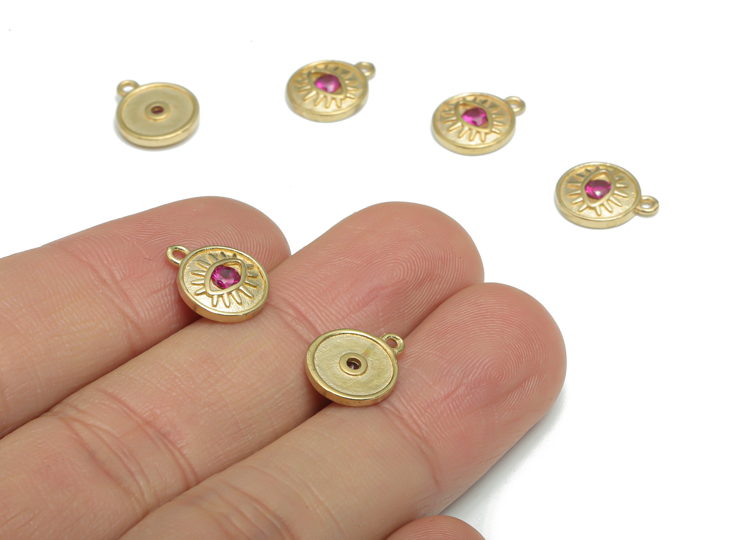 Brass Mini Round Eye Earring Charms With Zircons - Raw Brass Eyelash Circle Pendant - Jewelry Making Supplies - 11.97x9.87x2.15mm - PP5174 - DOMEDBAZAAR