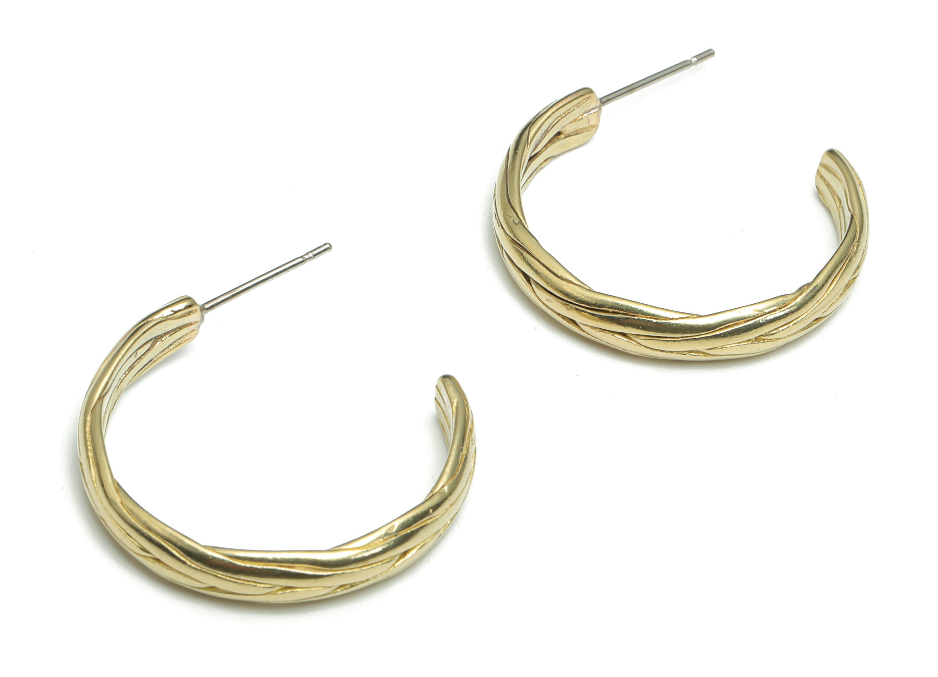 Brass C Earring Stud - Raw Brass C Chain Hoop Post - Open Hoop Stud - Stainless Steel Stud - Jewelry Supplies - 25.2x21.72x1.92mm - PP5151 - DOMEDBAZAAR