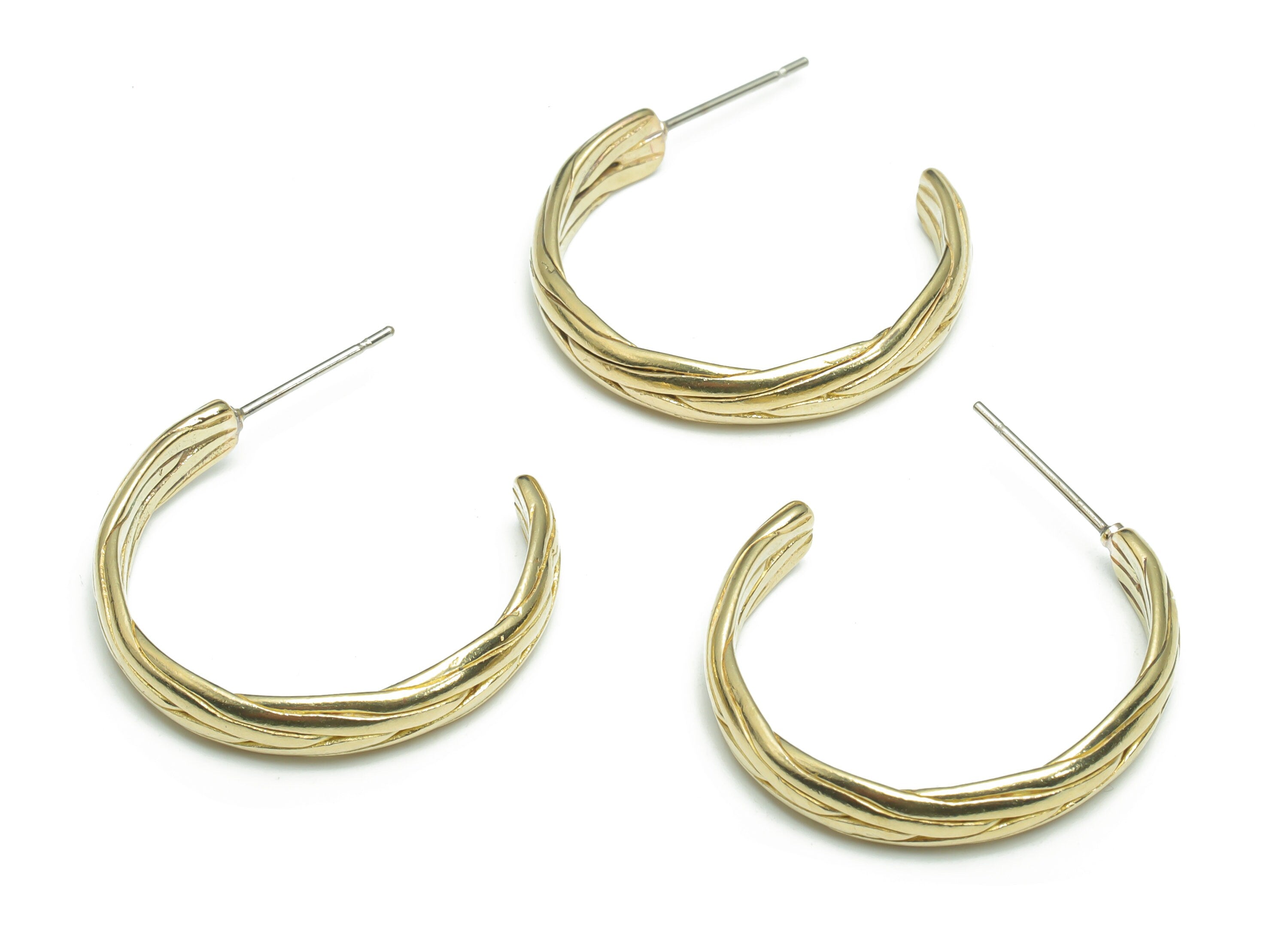 Brass C Earring Stud - Raw Brass C Chain Hoop Post - Open Hoop Stud - Stainless Steel Stud - Jewelry Supplies - 25.2x21.72x1.92mm - PP5151 - DOMEDBAZAAR