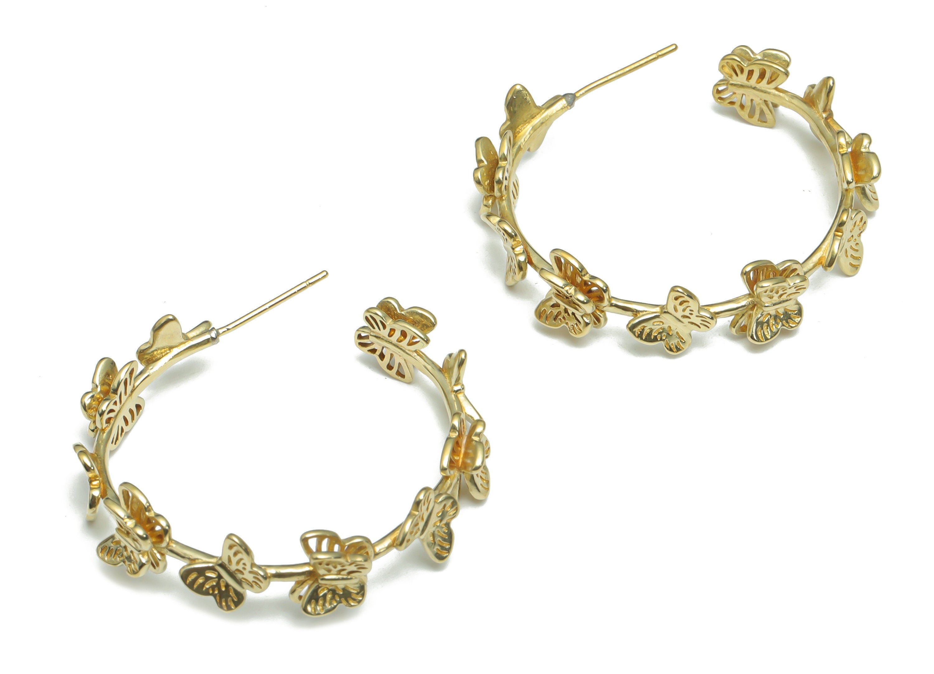 Brass C Butterfly Earring Stud - Raw Brass C Butterfly Earring Post - Open Hoop Stud - Stainless Steel Stud - 37.11x32.81x3.91mm - PP5147 - DOMEDBAZAAR