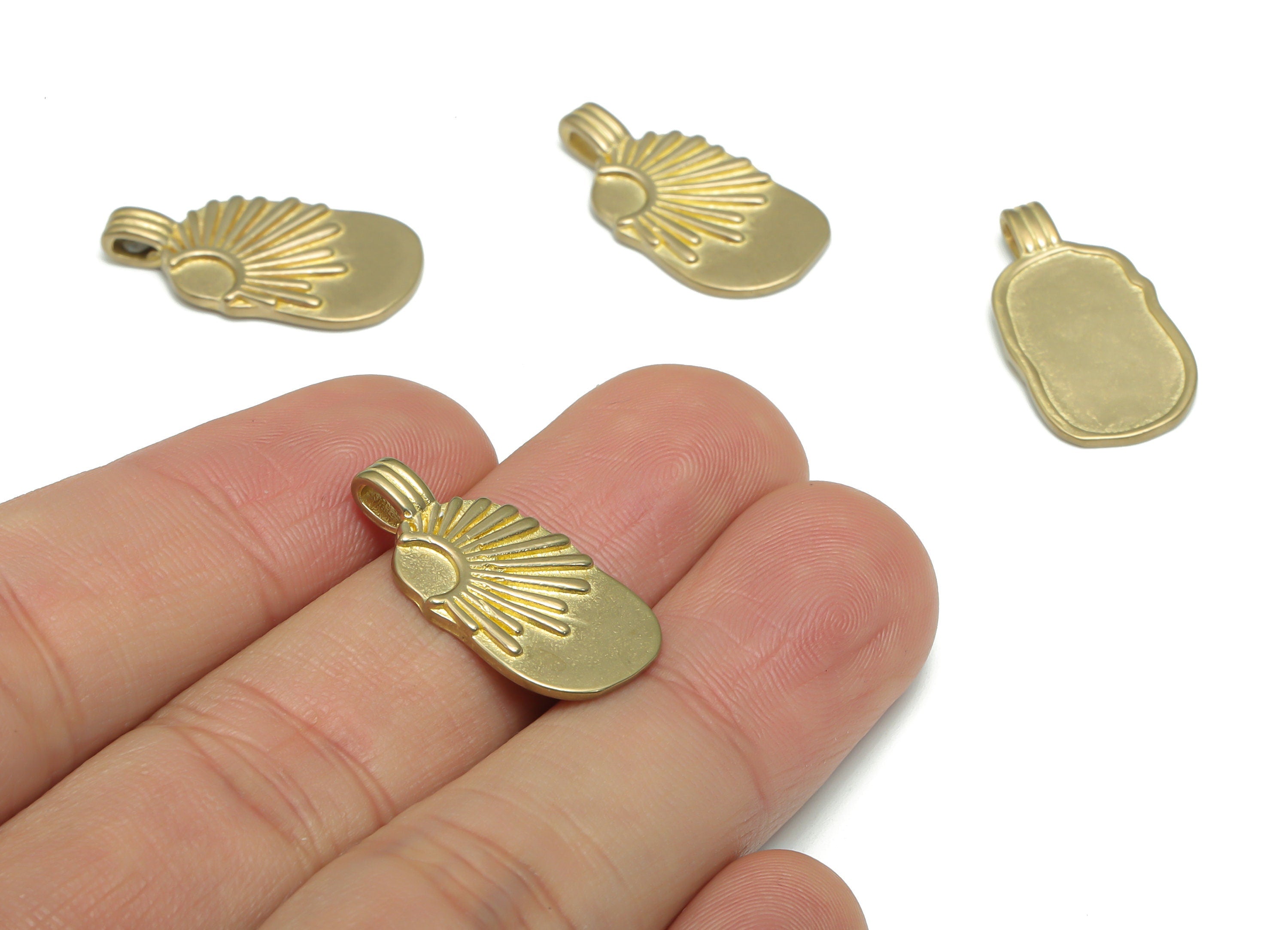 Brass Square Sun Earring Charms - Raw Brass Sun Square Pendant - Oval With Loop - Jewelry Making Supplies - 23.47x12.18x1.7mm - PP5155 - DOMEDBAZAAR