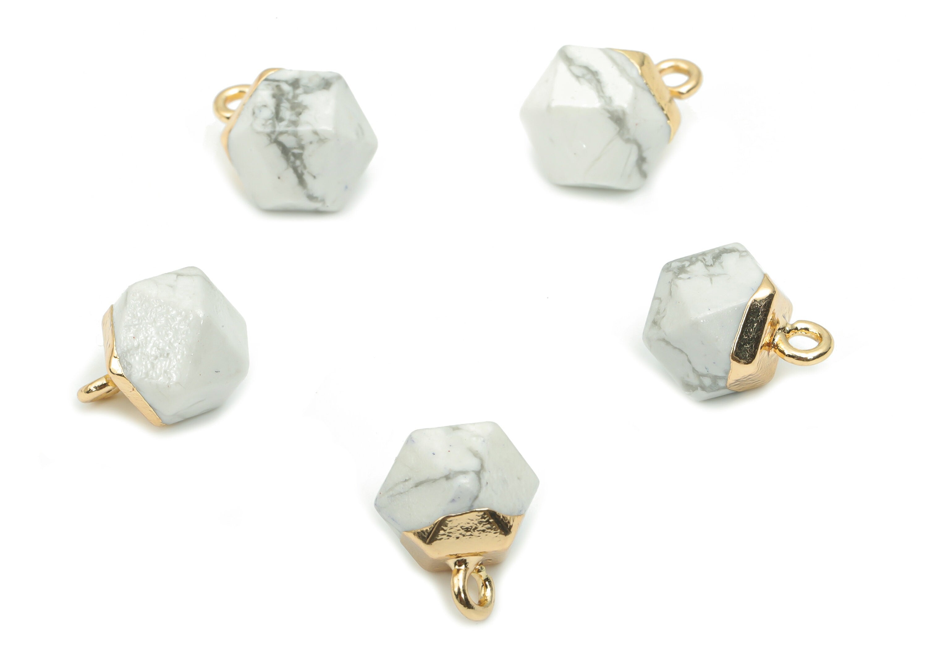 Howlite Hexagon Charms - Brass Hexagon Pendant - Iron Loop - Natural Stone - Gold Tone Plated Brass – 12.57x8.45x8.18mm – NS1580A - DOMEDBAZAAR