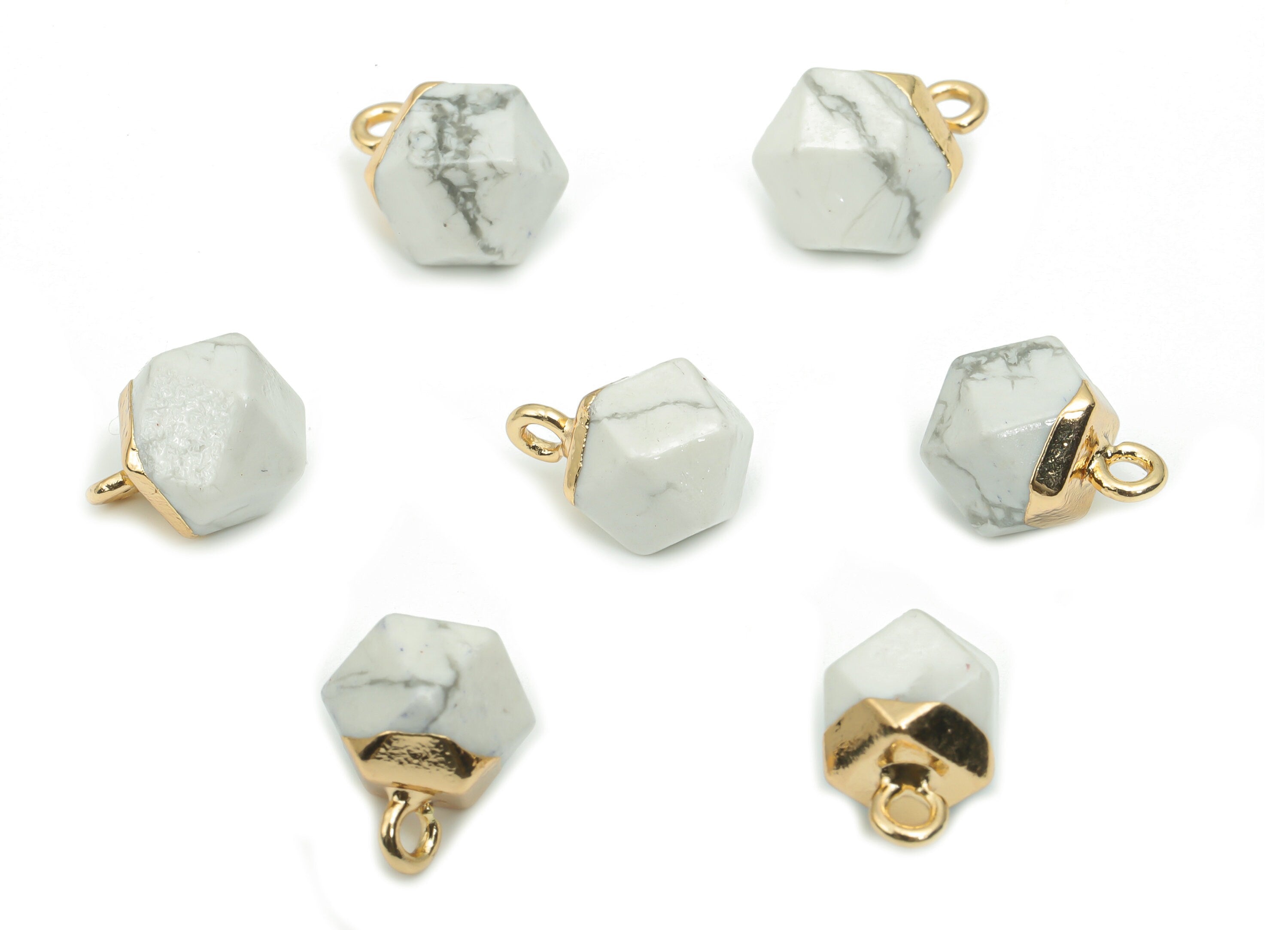 Howlite Hexagon Charms - Brass Hexagon Pendant - Iron Loop - Natural Stone - Gold Tone Plated Brass – 12.57x8.45x8.18mm – NS1580A - DOMEDBAZAAR